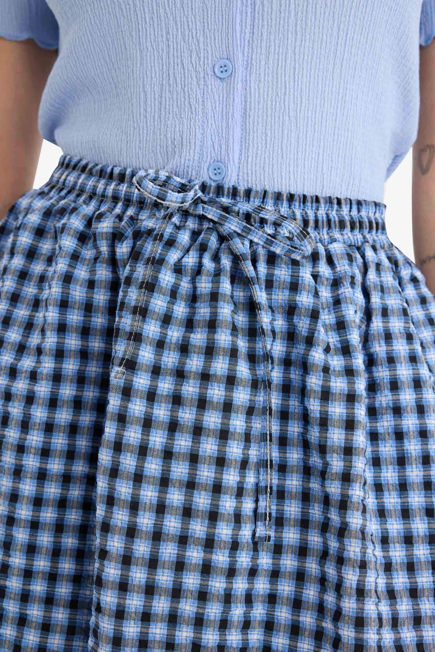 Coool Balloon Fit Kareli Normal Bel Tafta Mini Etek