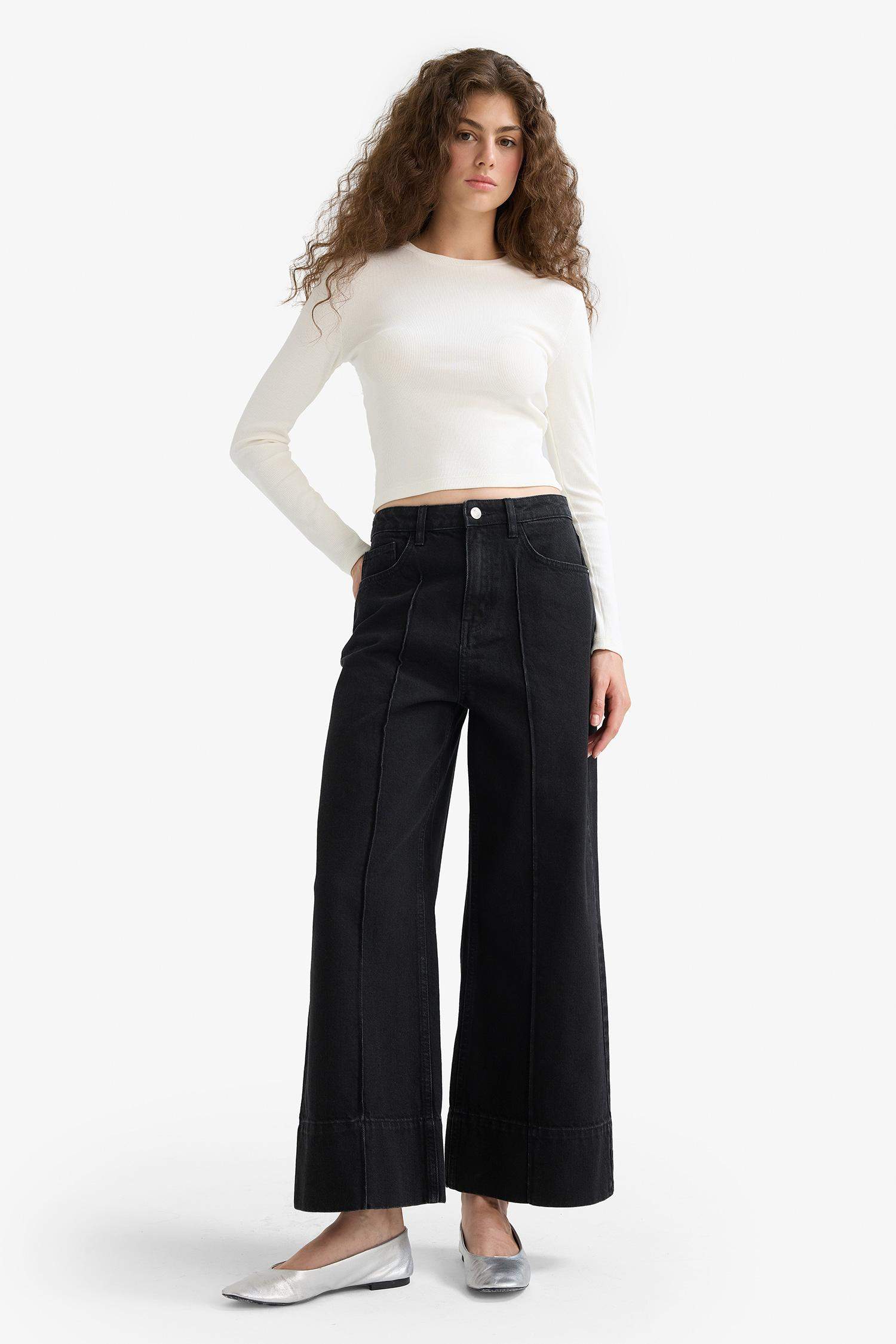 Jean long taille haute large Coupe droite