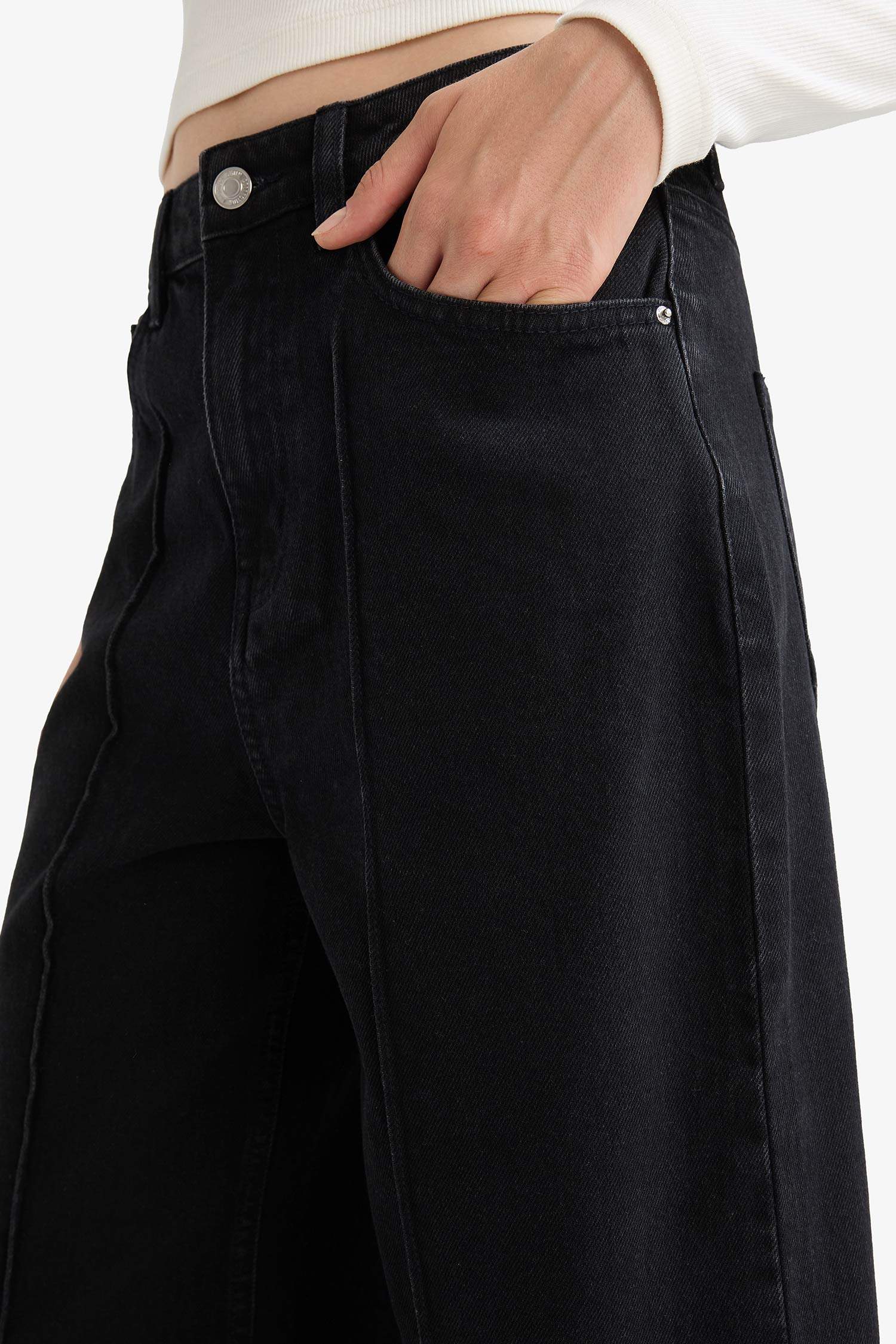 Jean long taille haute large Coupe droite