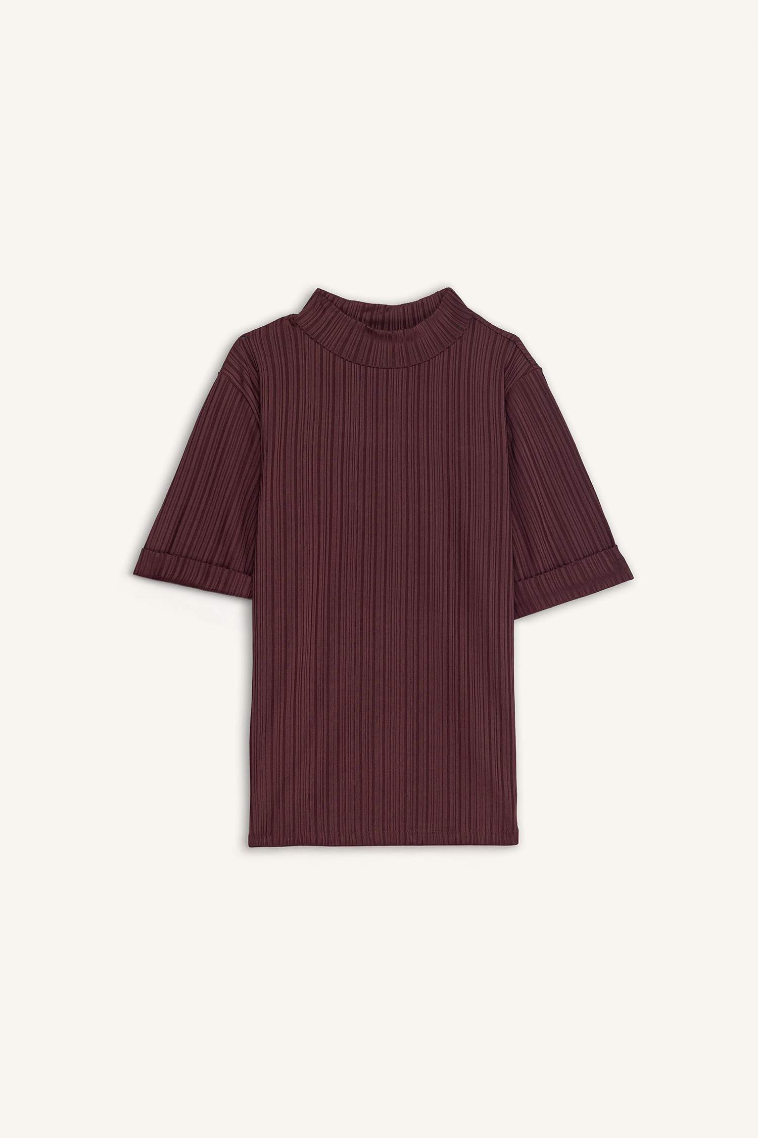 Regular Fit Half Turtleneck Ribbed Camisole T-Shirt