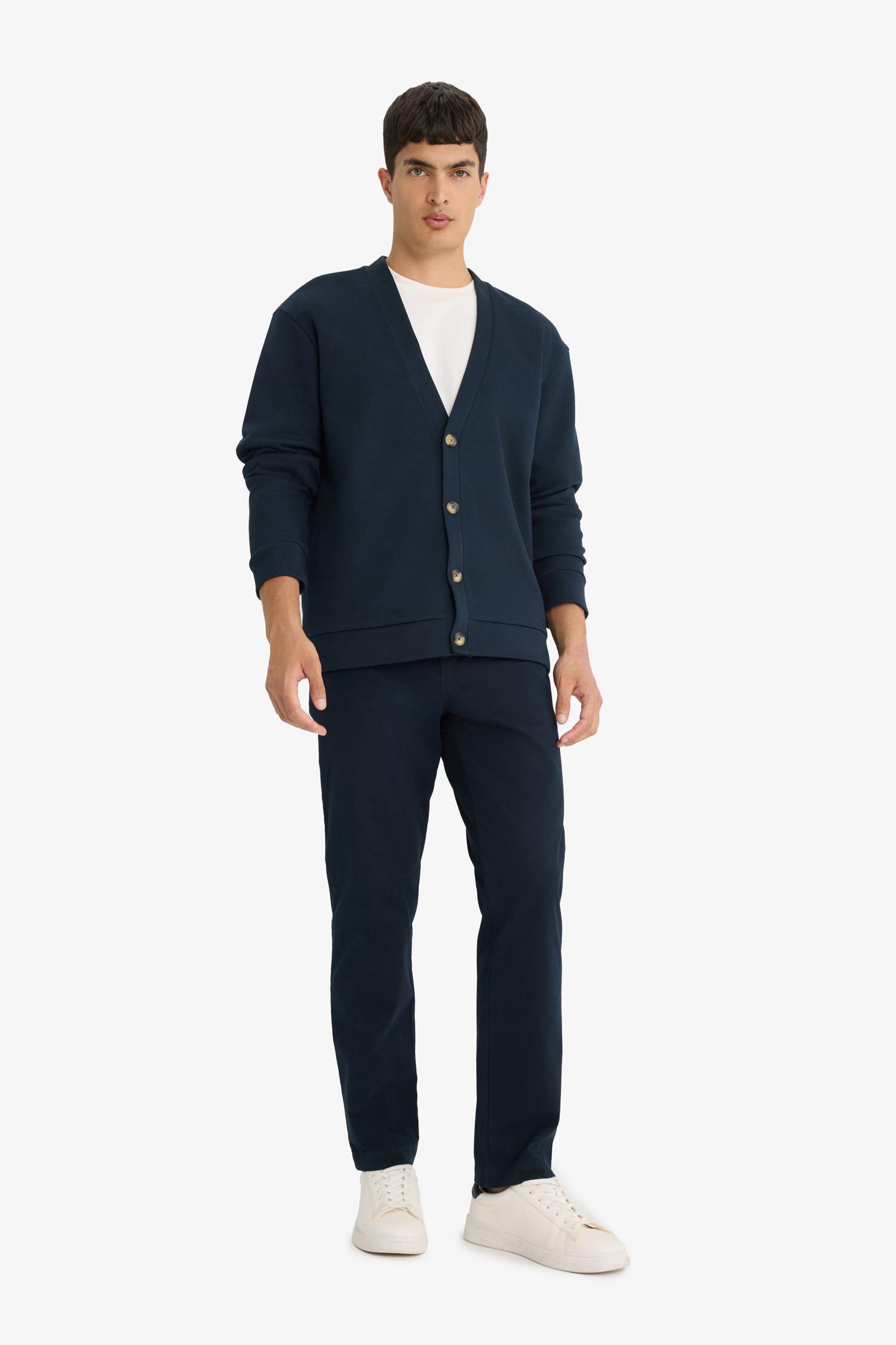 Regular Fit V-Neck Buttoned Pique Cardigan