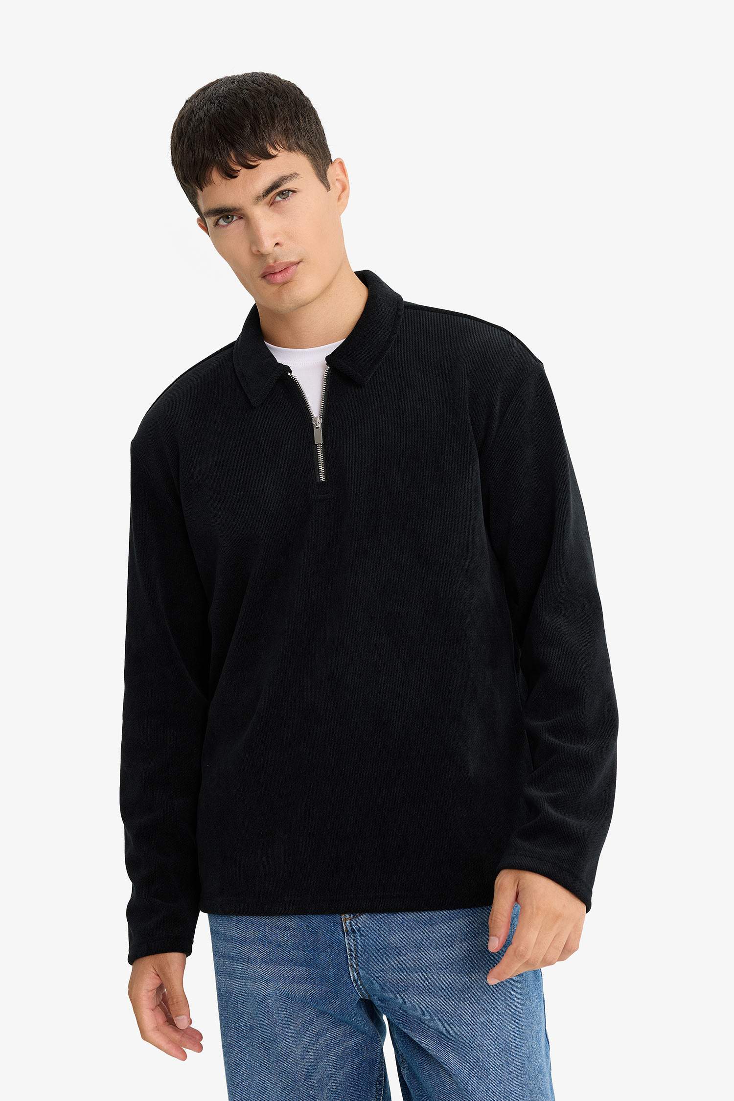 Sweat à col polo demi-zip Coupe régulière