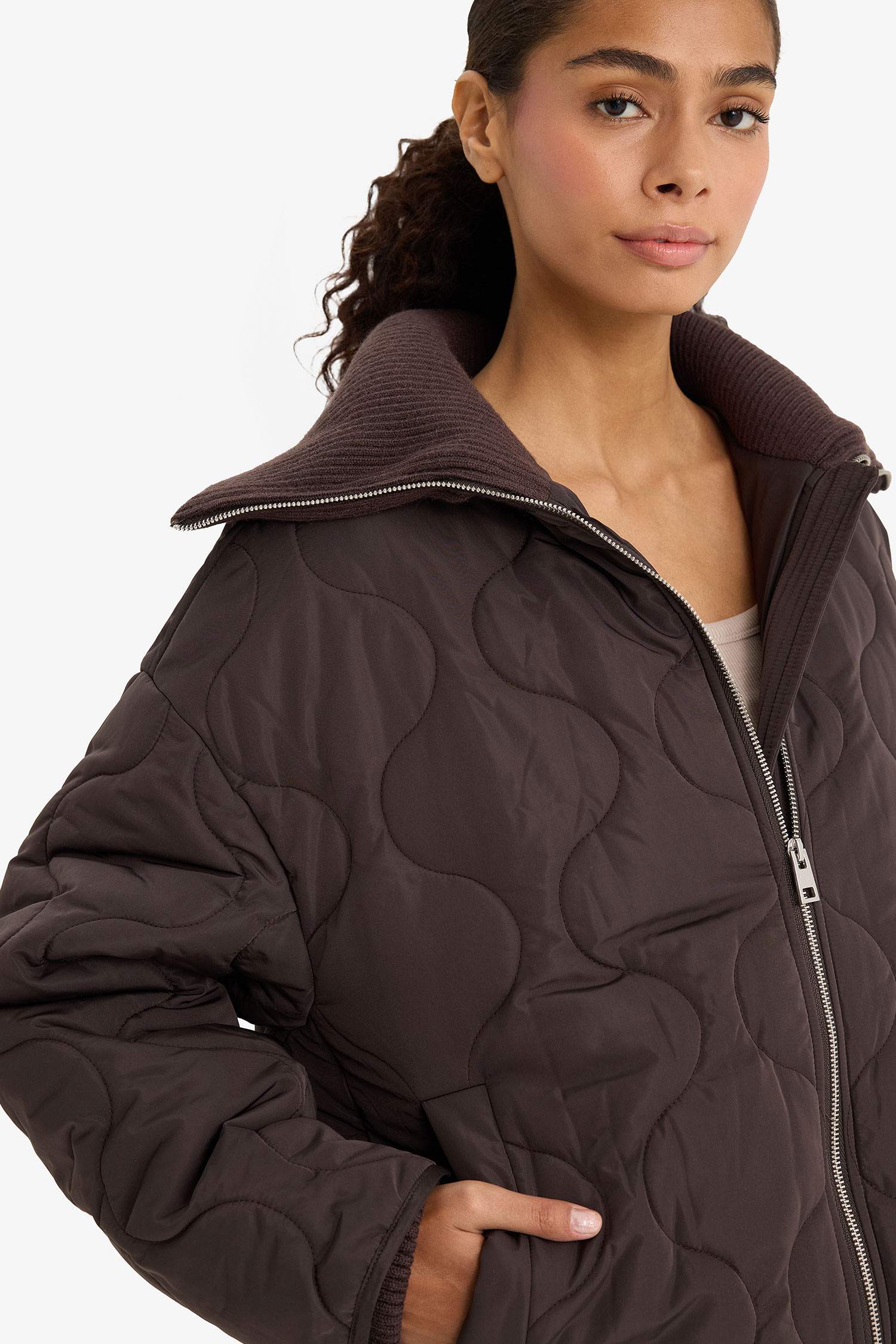 Su Geçirmez Regular Fit Kapitoneli Fermuarlı Mont