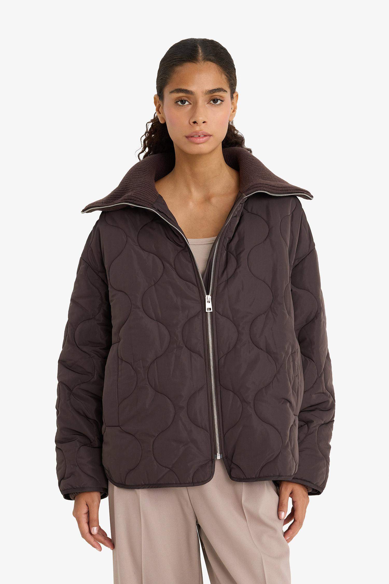 Su Geçirmez Regular Fit Kapitoneli Fermuarlı Mont