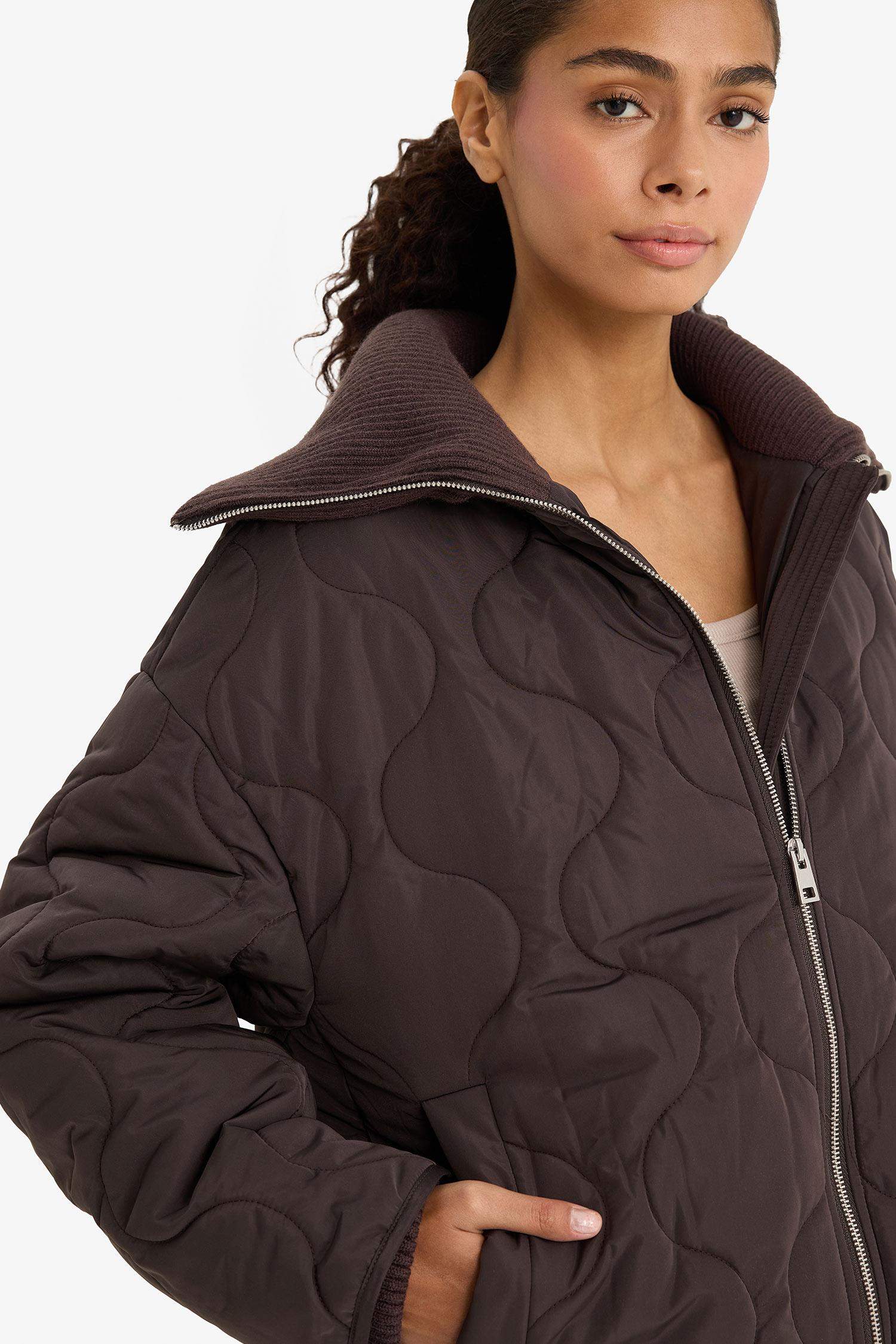 Su Geçirmez Regular Fit Kapitoneli Fermuarlı Mont