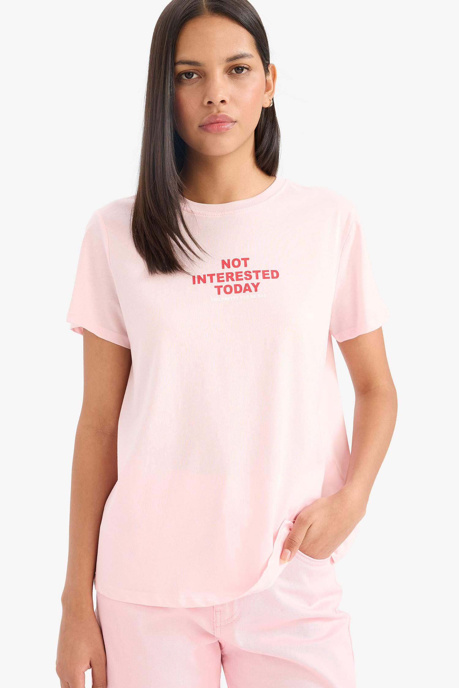 Relax Fit Bisiklet Yaka Baskılı Penye Kısa Kollu Tişört