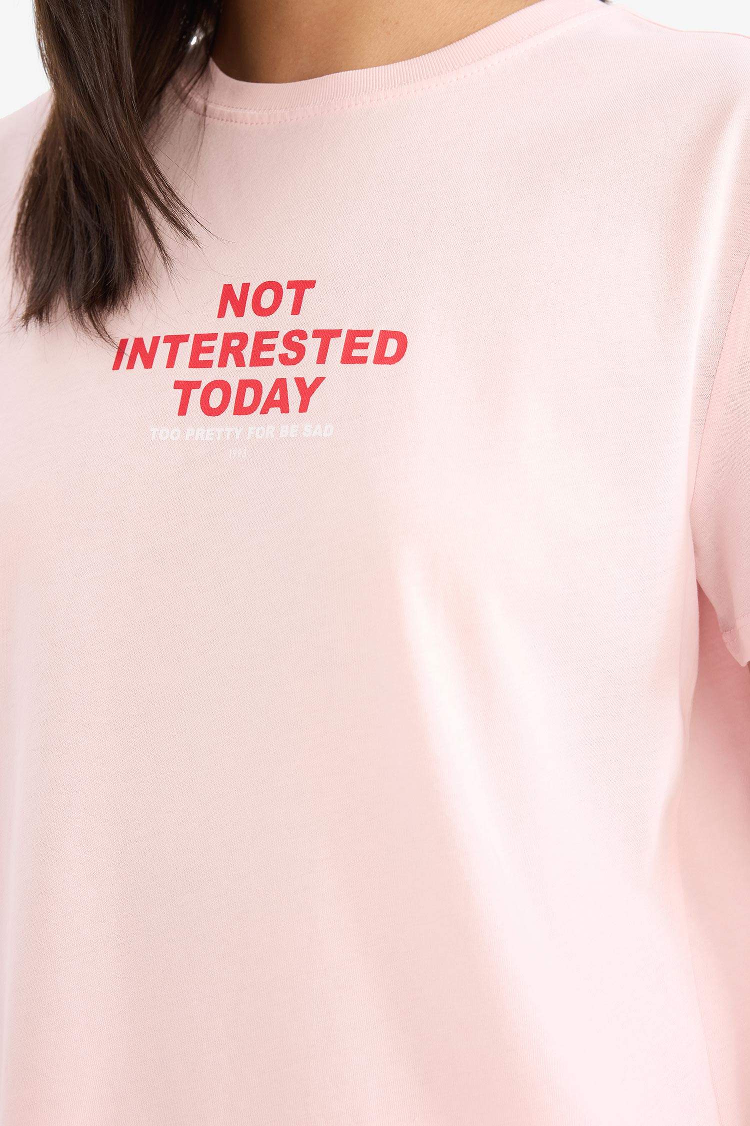 Relax Fit Bisiklet Yaka Baskılı Penye Kısa Kollu Tişört