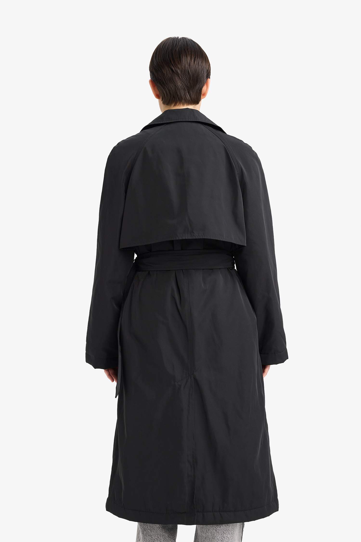 Regular Fit Kemerli Fermuarlı Uzun Trençkot