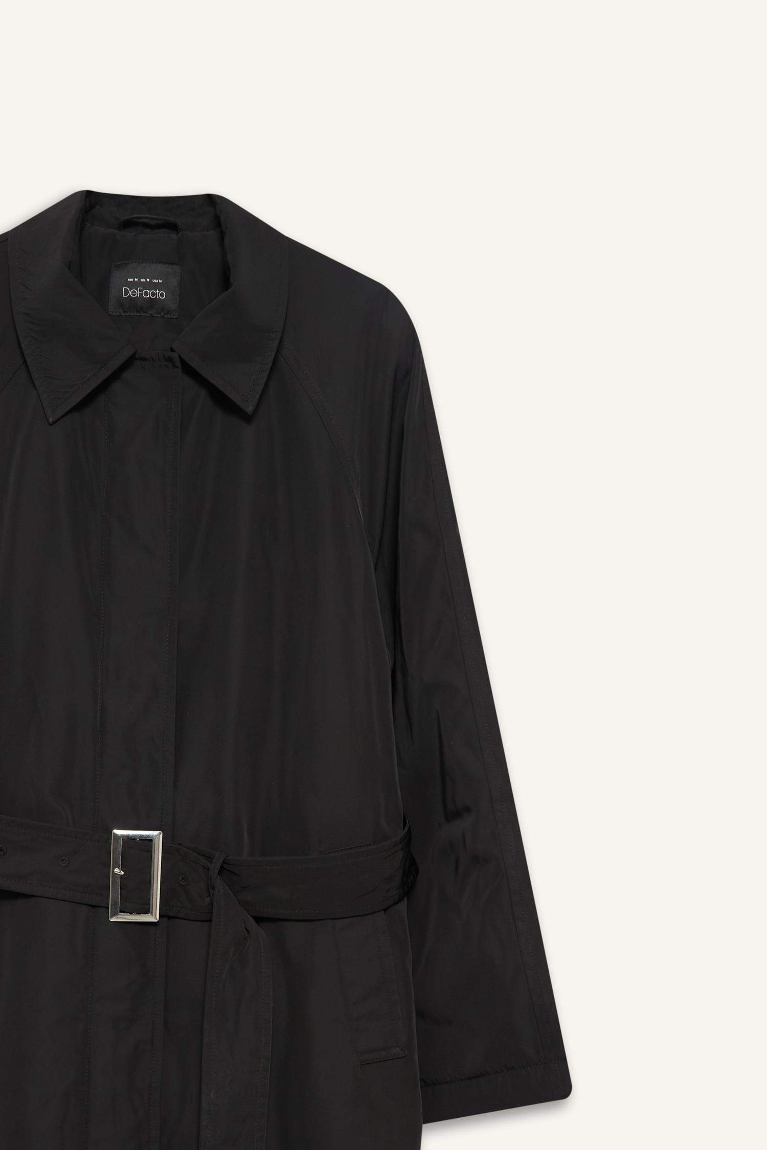 Regular Fit Kemerli Fermuarlı Uzun Trençkot