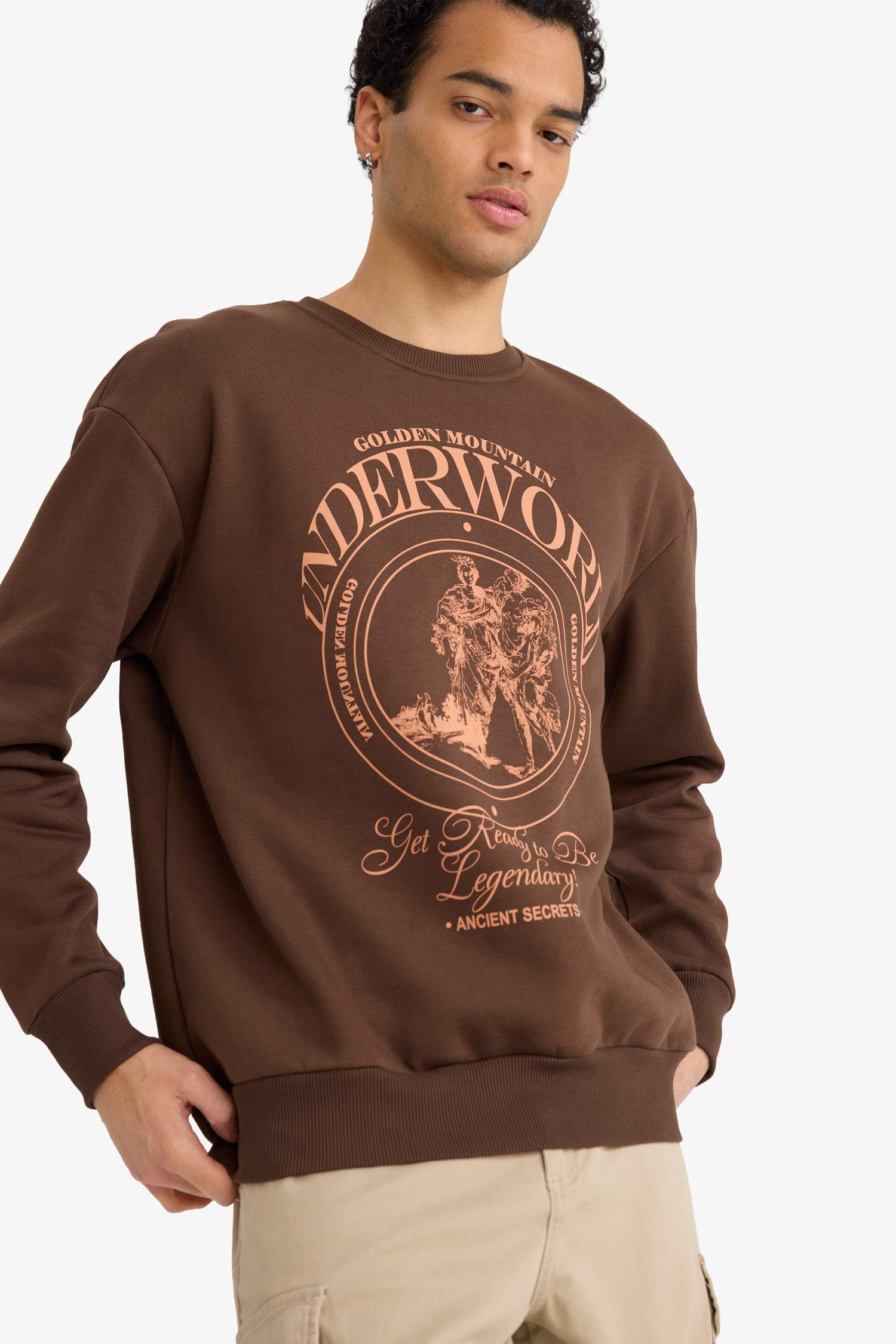 Boxy Fit Bisiklet Yaka Baskılı Sweatshirt