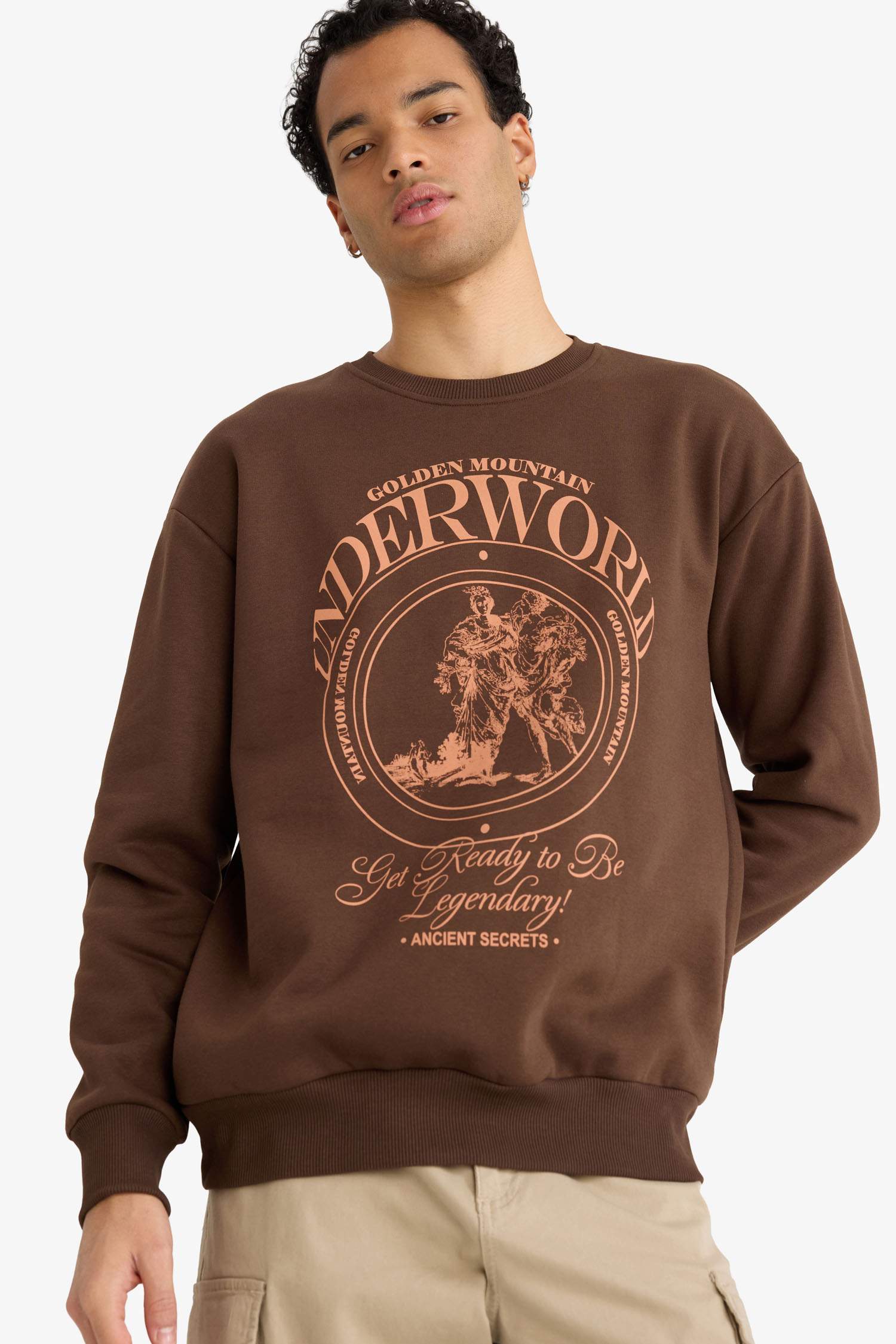 Boxy Fit Bisiklet Yaka Baskılı Sweatshirt