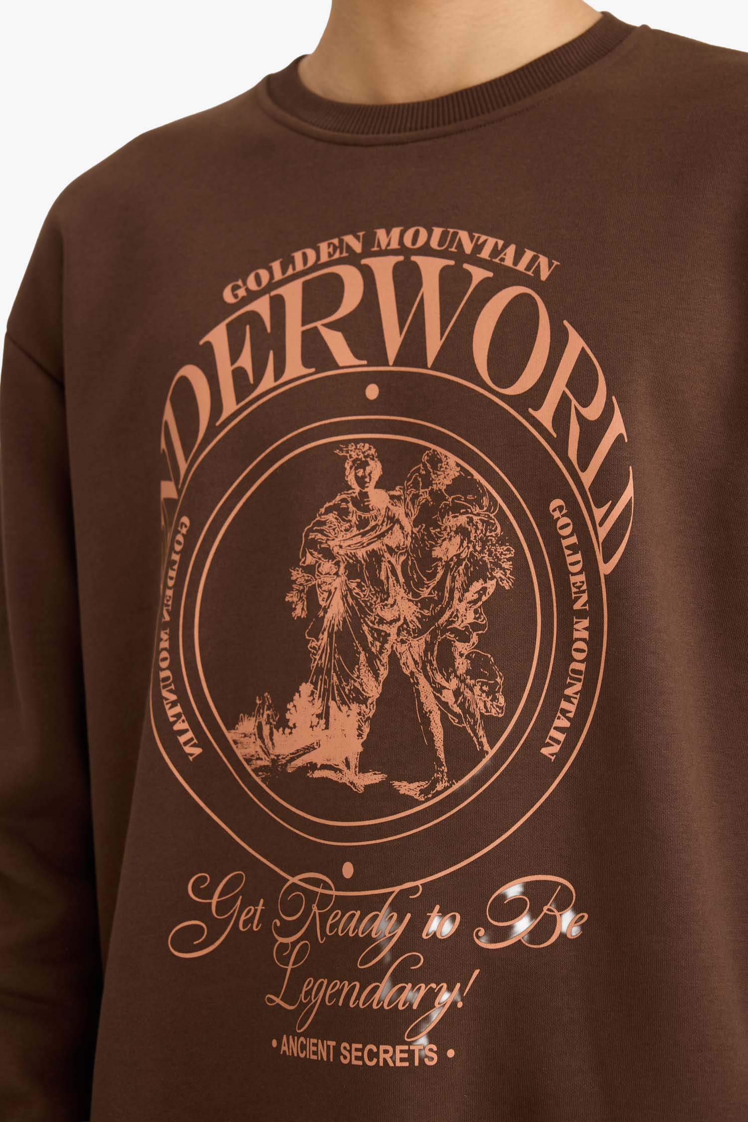 Boxy Fit Bisiklet Yaka Baskılı Sweatshirt