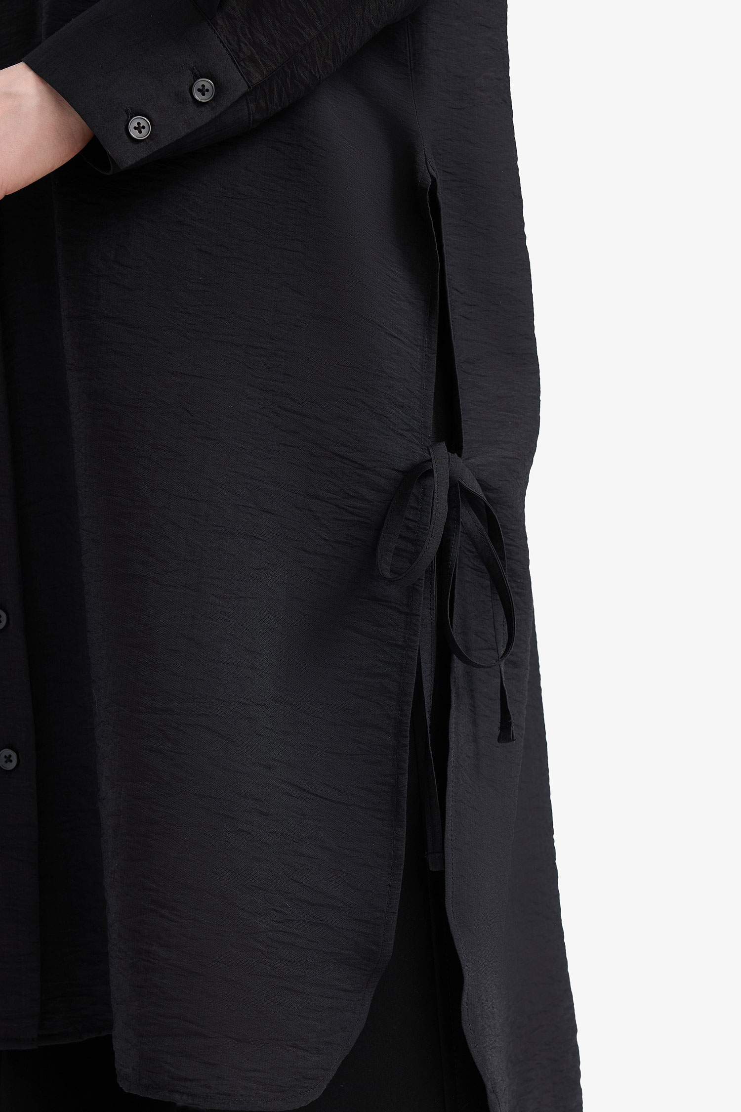 Regular Fit Basic Düz Yanları Bağcıklı Uzun Kollu Tesettür Gömlek Tunik