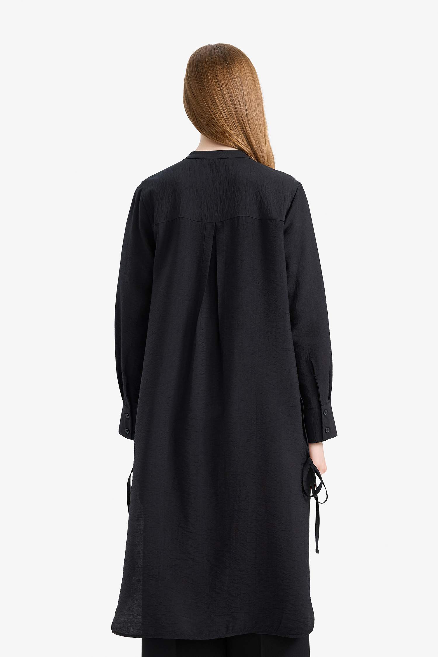 Regular Fit Basic Düz Yanları Bağcıklı Uzun Kollu Tesettür Gömlek Tunik