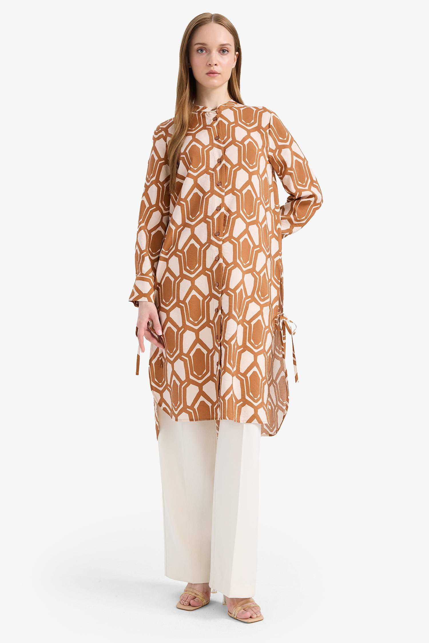 Regular Fit Desenli Uzun Kollu Gömlek Tunik