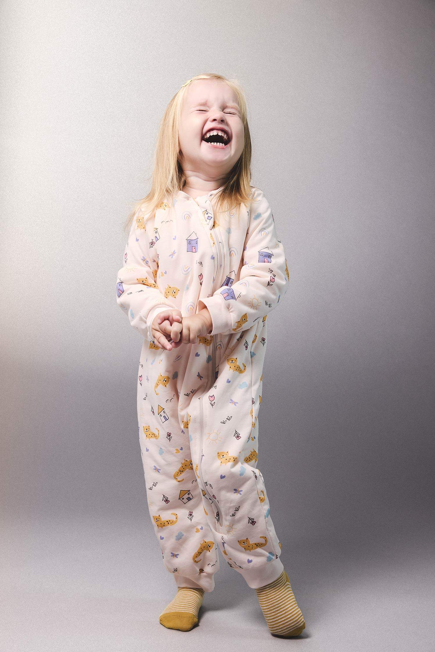 Kız Bebek Yenidoğan 1 Tog Elyaf Desenli Fermuarlı Penye Uzun Kollu Tulum