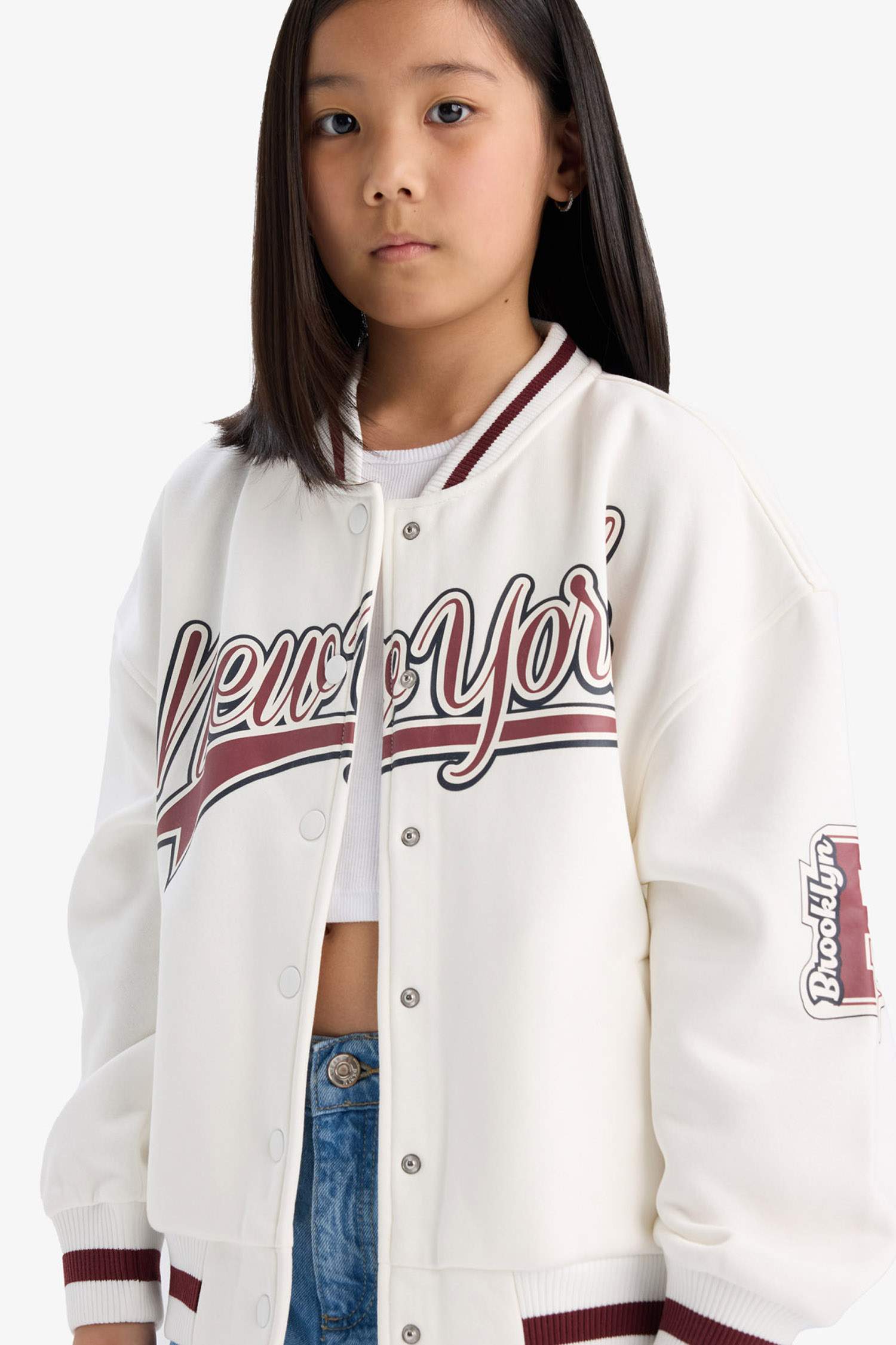 Girl Slogan Printed Crew Neck Thick Fabric Cardigan