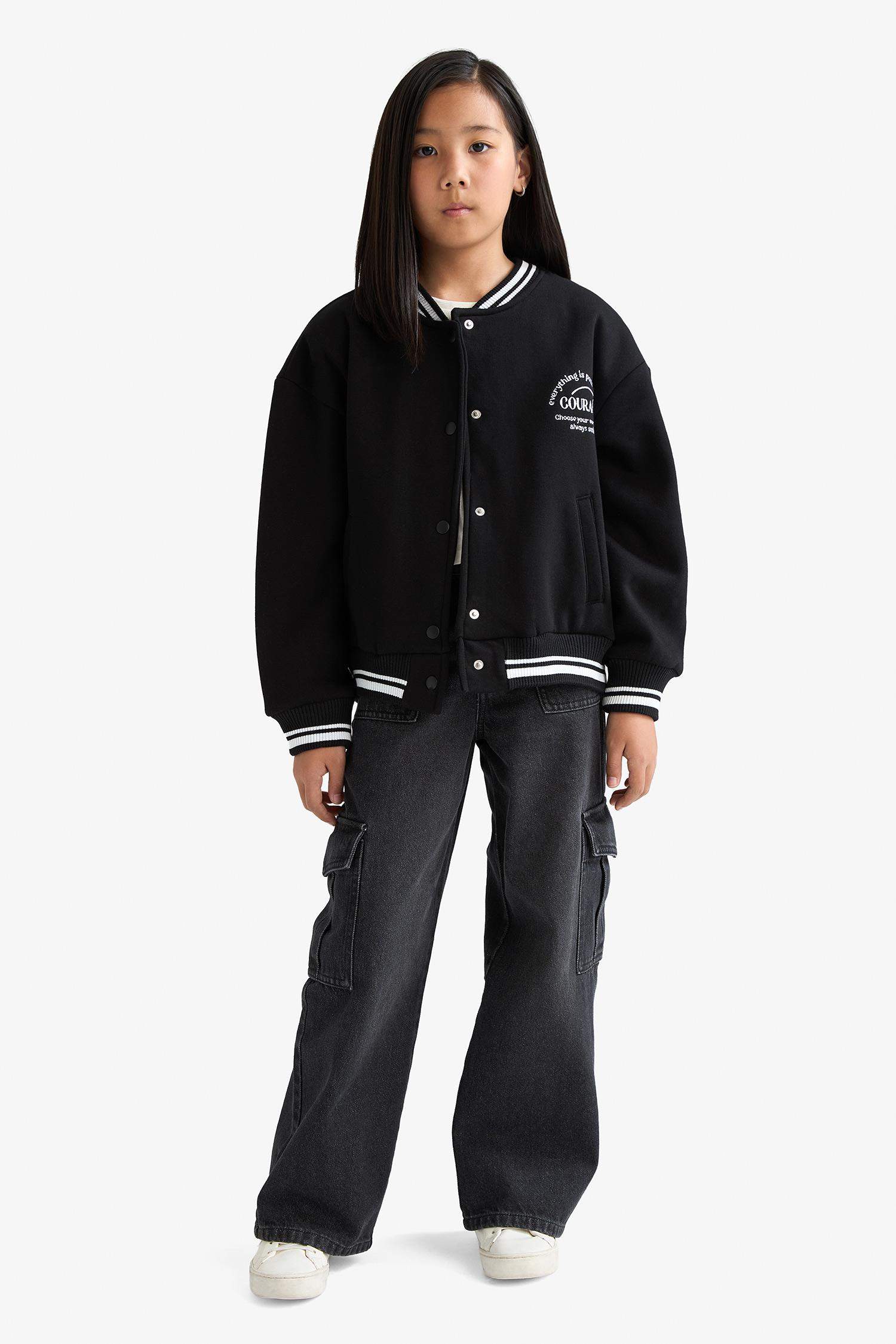 Kız Çocuk Baskılı Kolej Yaka Bomber Okul Hırkası