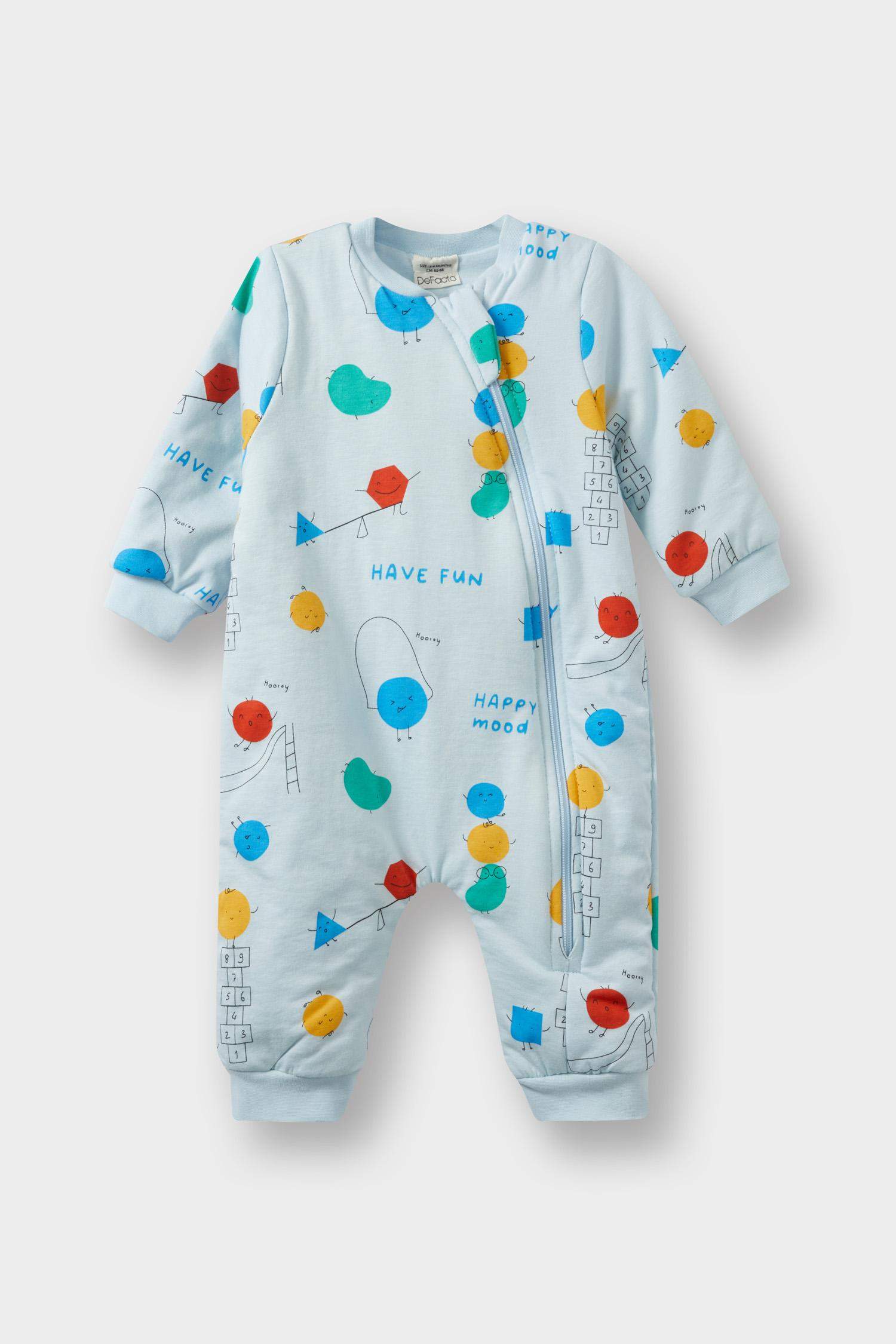 Boy Newborn 1 Tog Fiber Patterned Cotton Jumpsuit