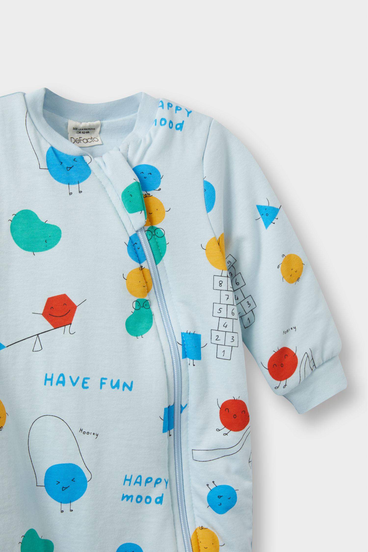 Boy Newborn 1 Tog Fiber Patterned Cotton Jumpsuit