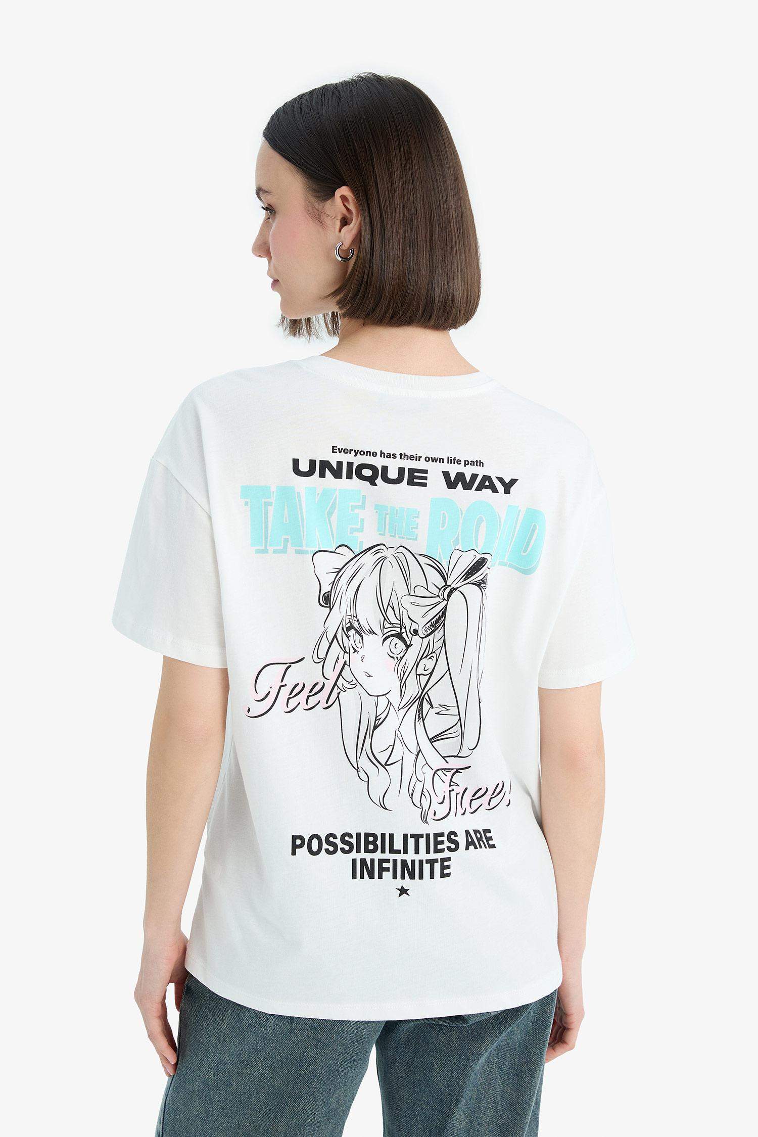 Coool Oversize Geniş Kalıp Bisiklet Yaka Baskılı Kısa Kollu Tişört