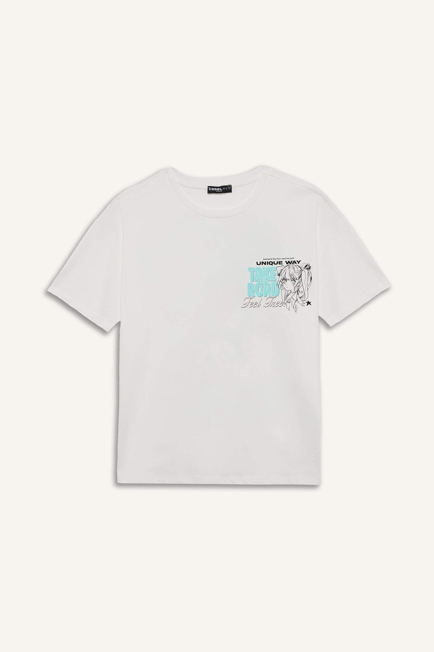 Coool Oversize Geniş Kalıp Bisiklet Yaka Baskılı Kısa Kollu Tişört