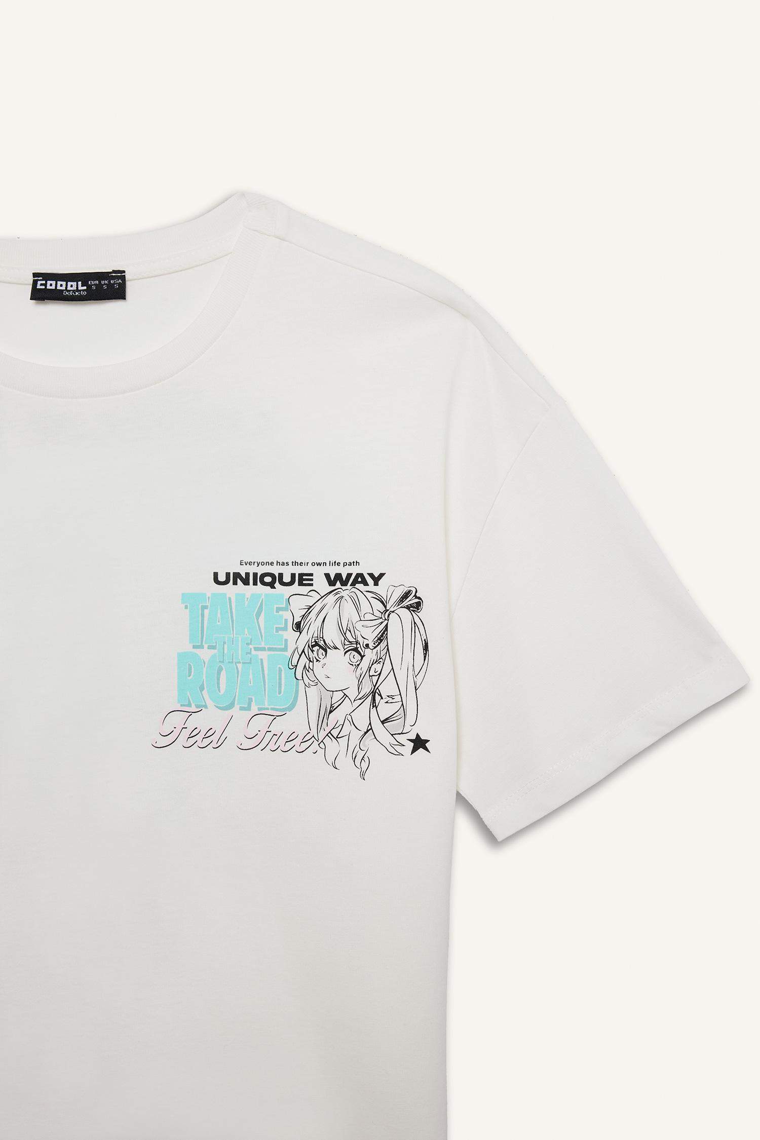 Coool Oversize Geniş Kalıp Bisiklet Yaka Baskılı Kısa Kollu Tişört