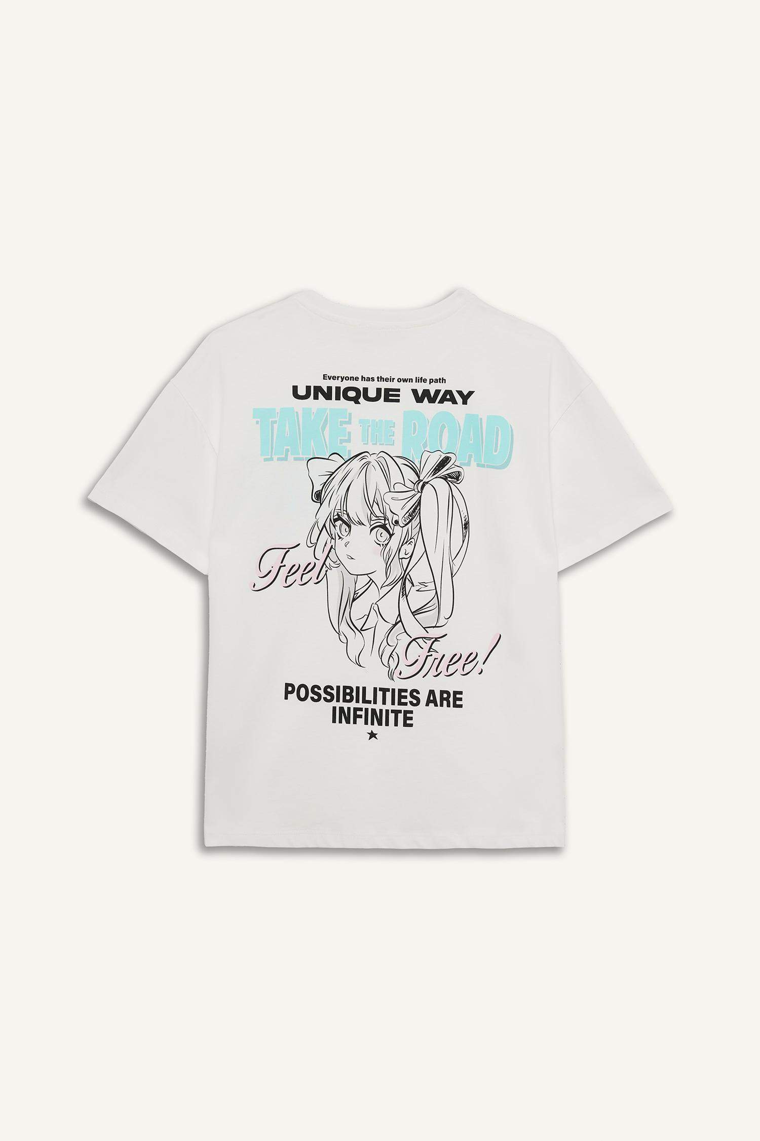 Coool Oversize Geniş Kalıp Bisiklet Yaka Baskılı Kısa Kollu Tişört