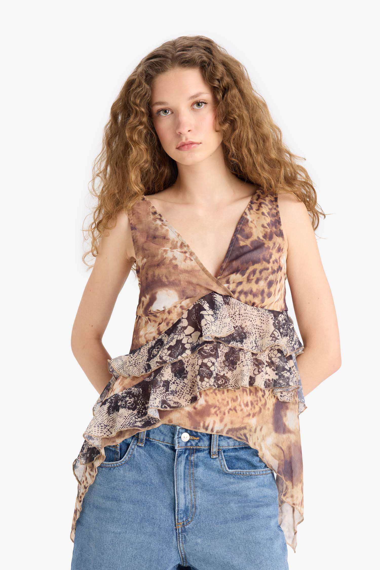 қалыпты пішім жануар v жаға Жеңсіз Блуза