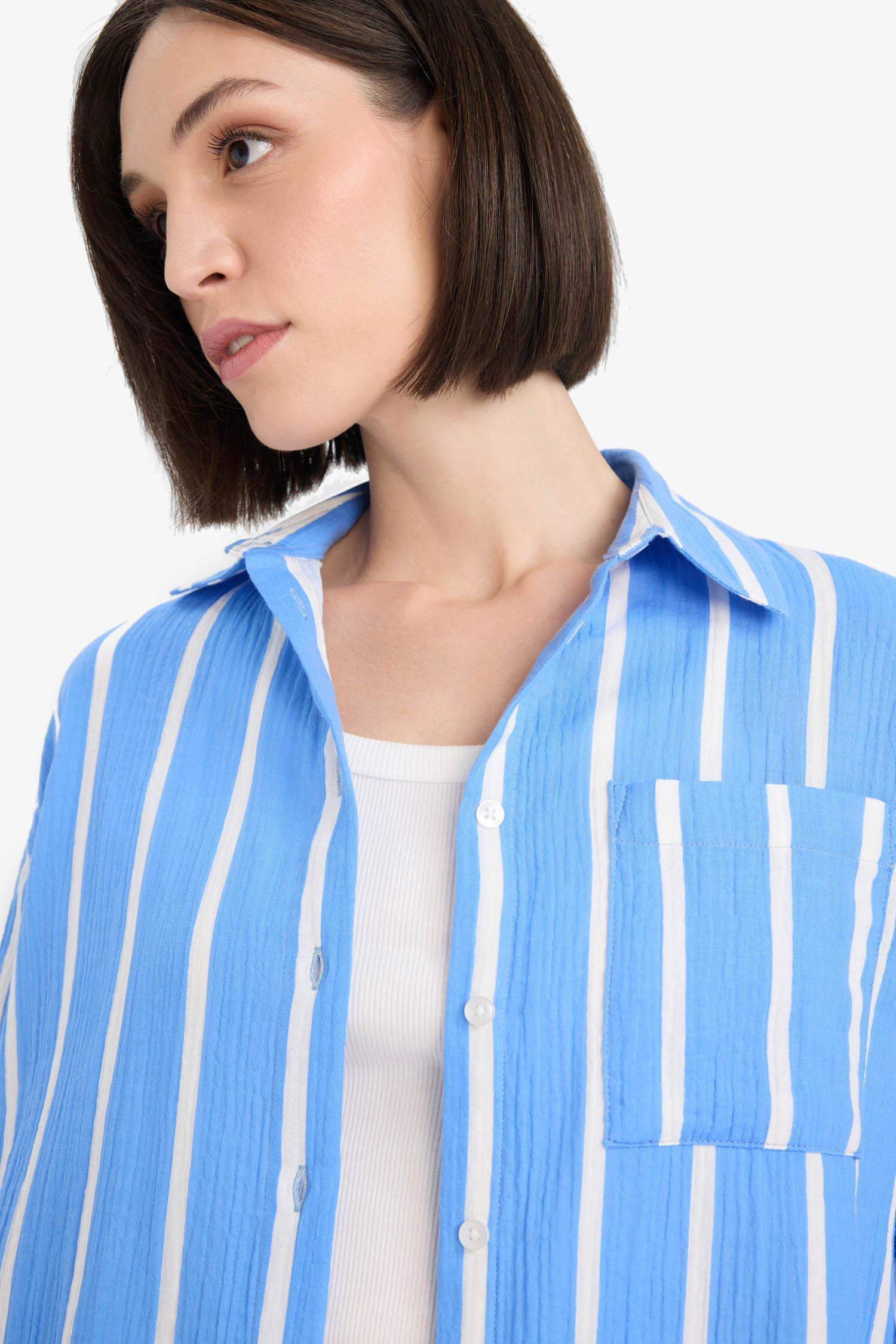 Oversize Fit Shirt Collar Muslin Long Sleeve Shirt