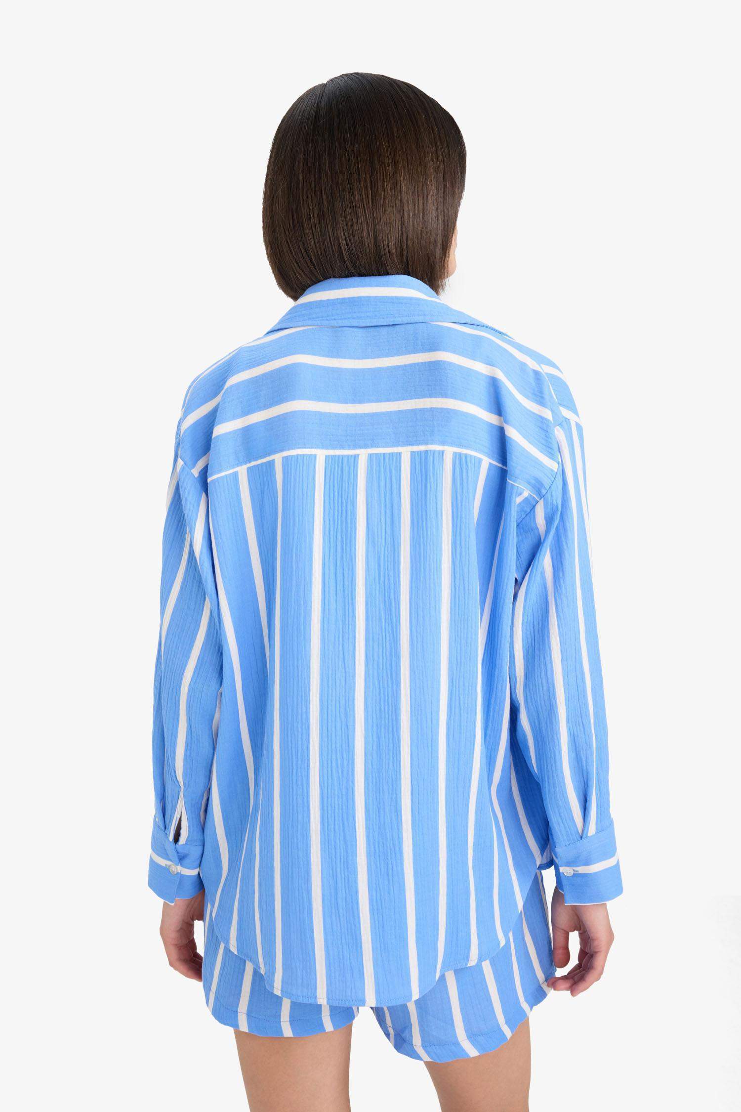 Oversize Fit Shirt Collar Muslin Long Sleeve Shirt