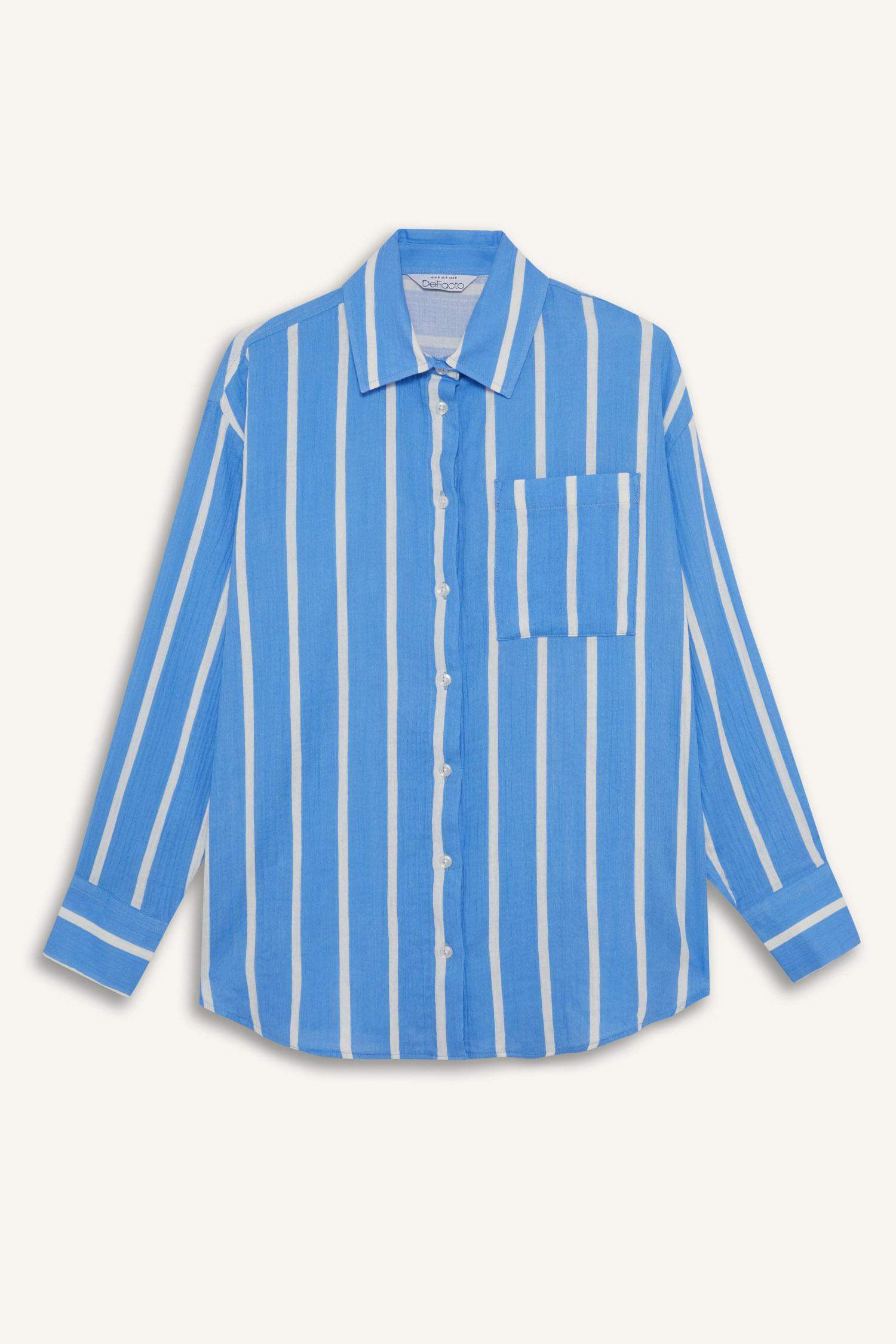 Oversize Fit Shirt Collar Muslin Long Sleeve Shirt