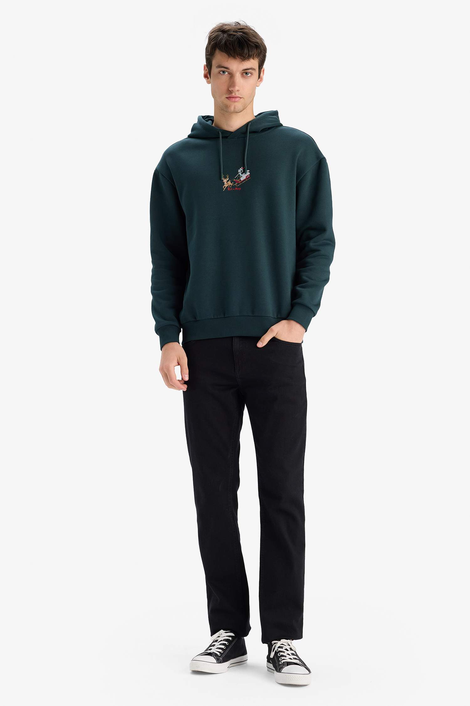 Rick and Morty Boxy Fit Kapüşonlu Sırt Baskılı Sweatshirt