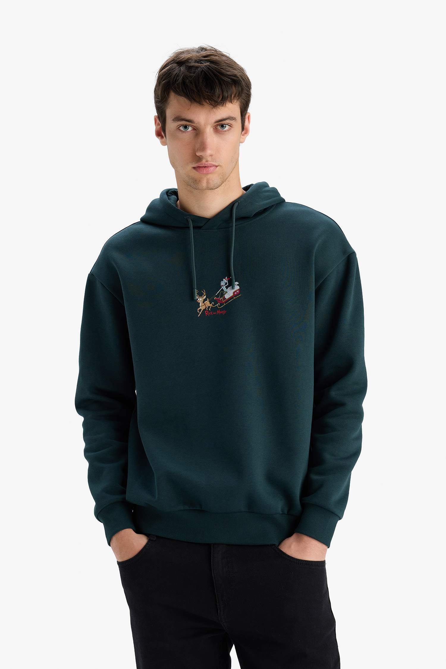 Rick and Morty Boxy Fit Kapüşonlu Sırt Baskılı Sweatshirt