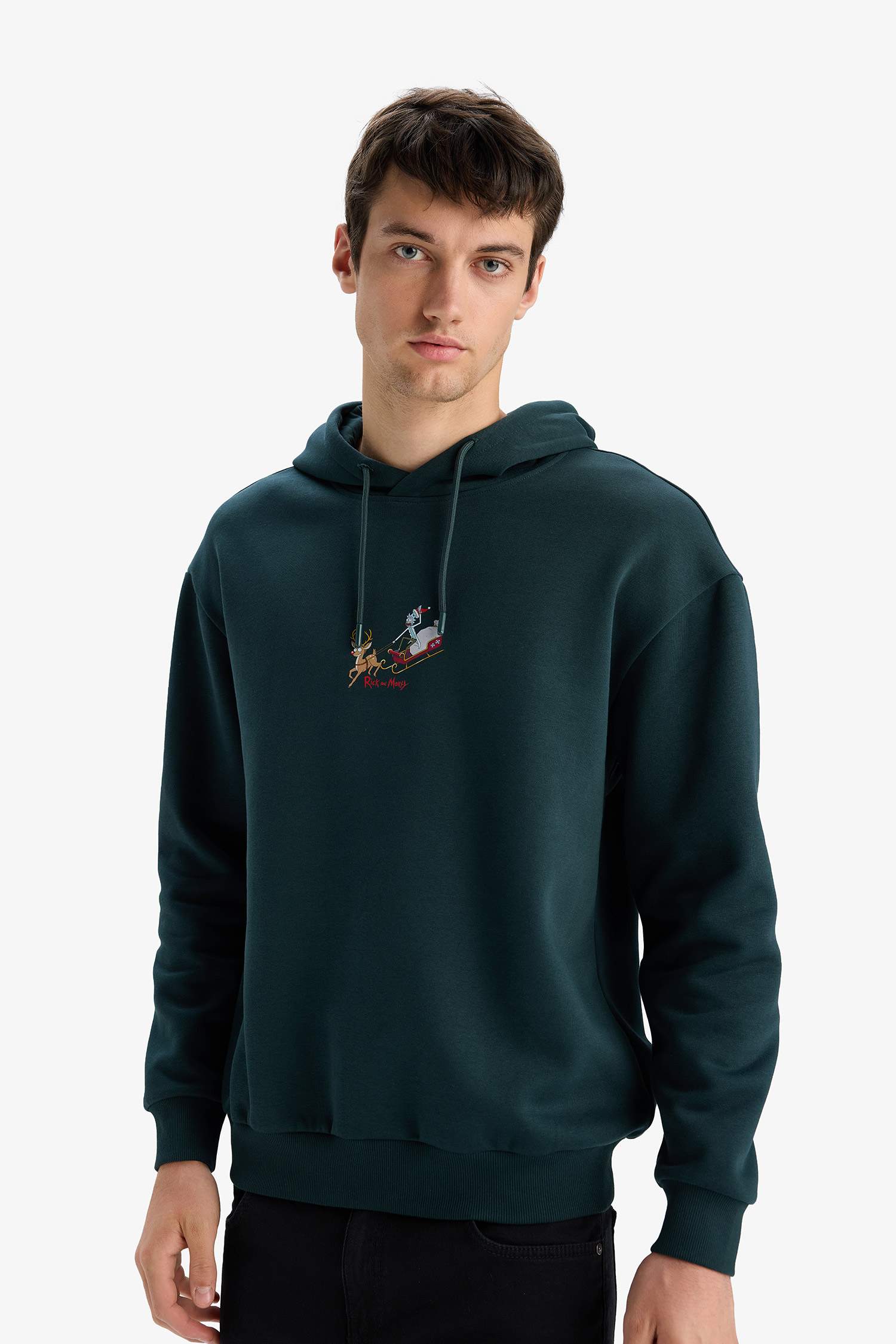 Rick and Morty Boxy Fit Kapüşonlu Sırt Baskılı Sweatshirt