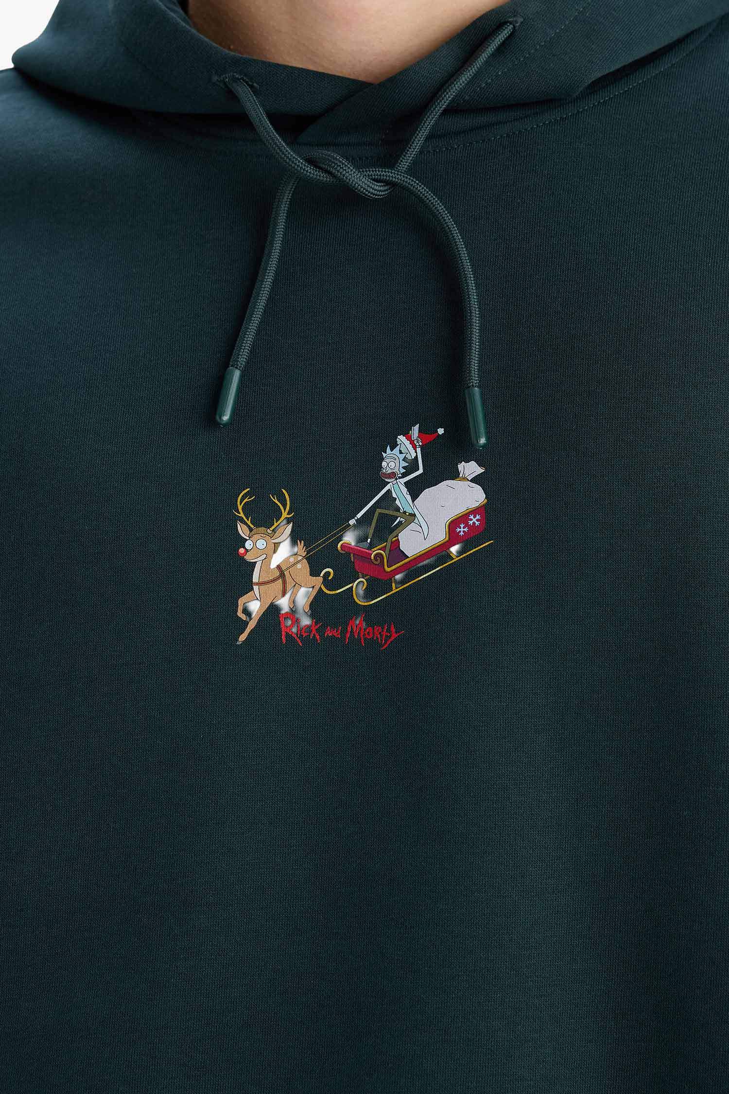 Rick and Morty Boxy Fit Kapüşonlu Sırt Baskılı Sweatshirt