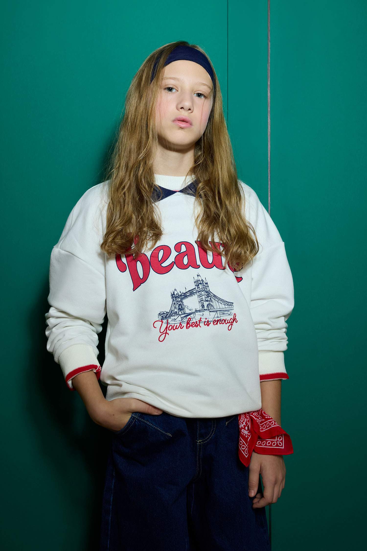 Girl Relax Fit Polo Neck Printed Sweatshirt