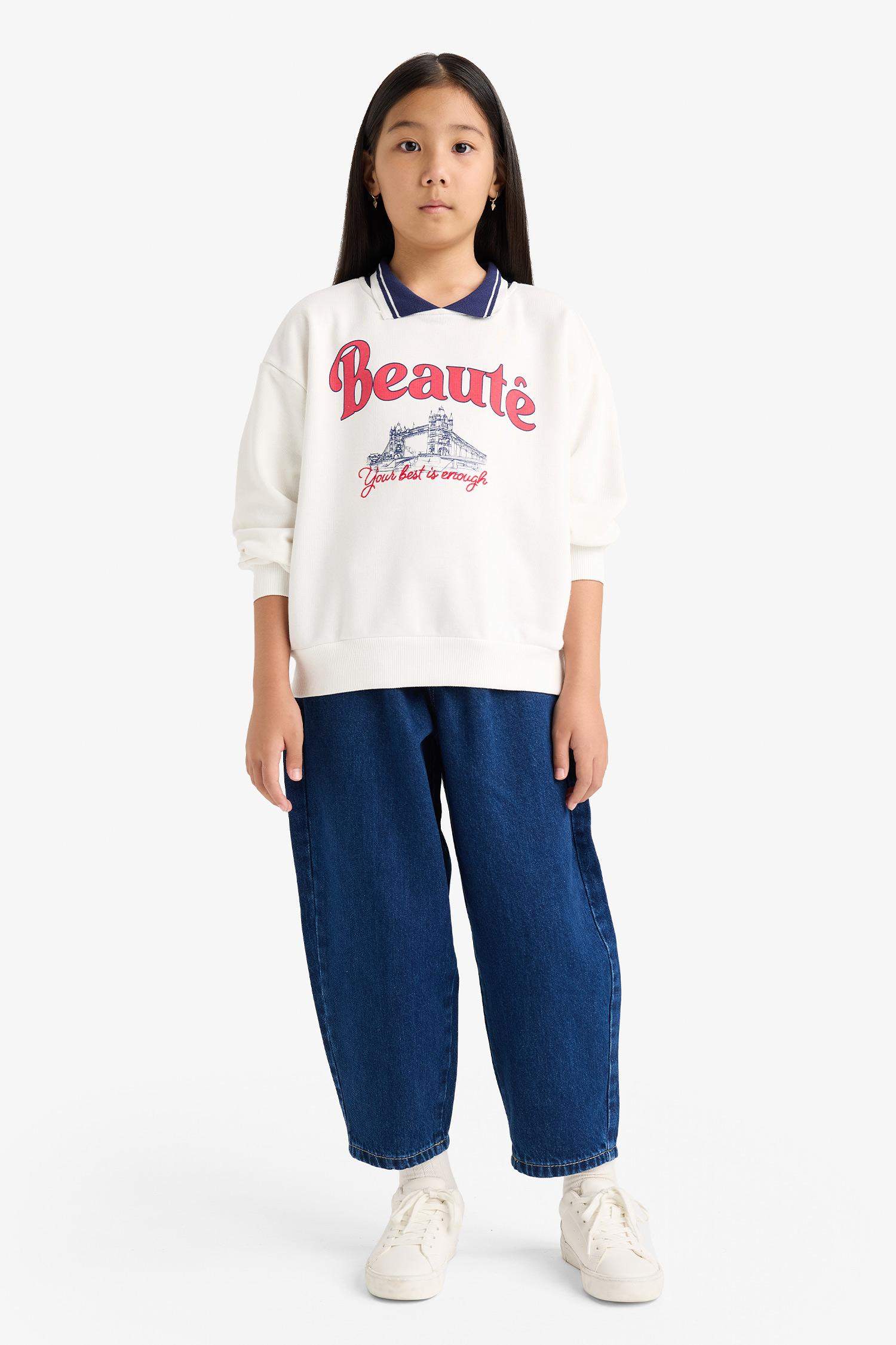 سويت شيرت بناتي قصة مريحة وياخة بولو