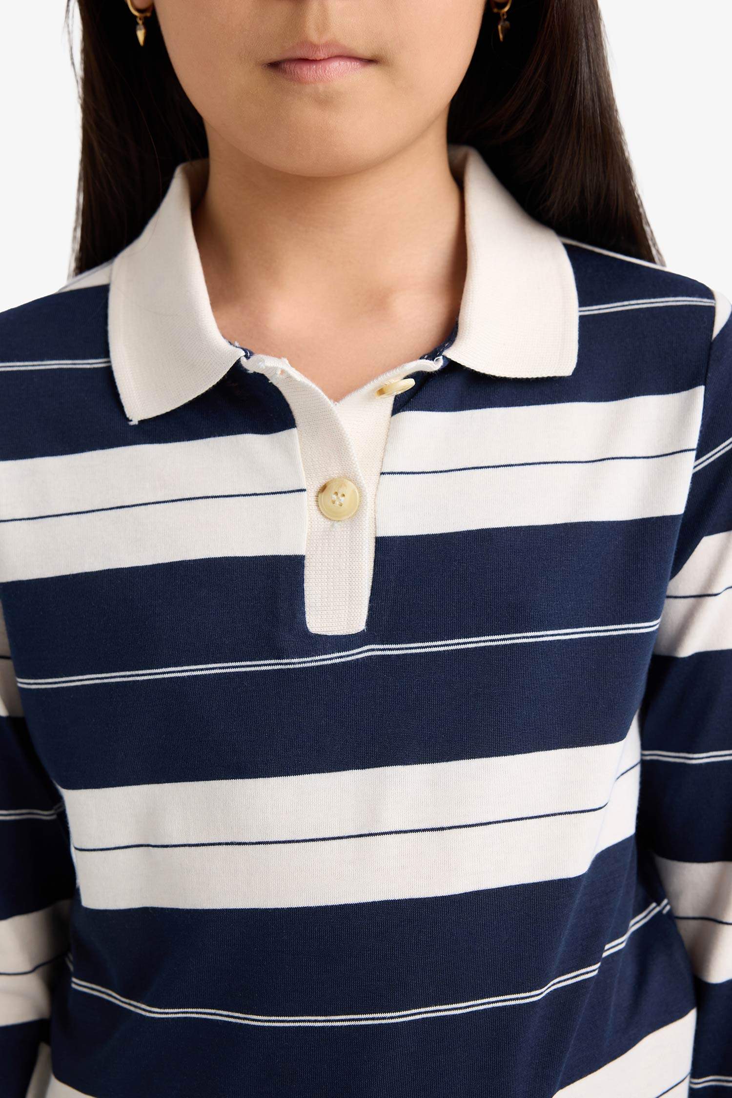 Girl Fitted Polo Neck Striped T-Shirt