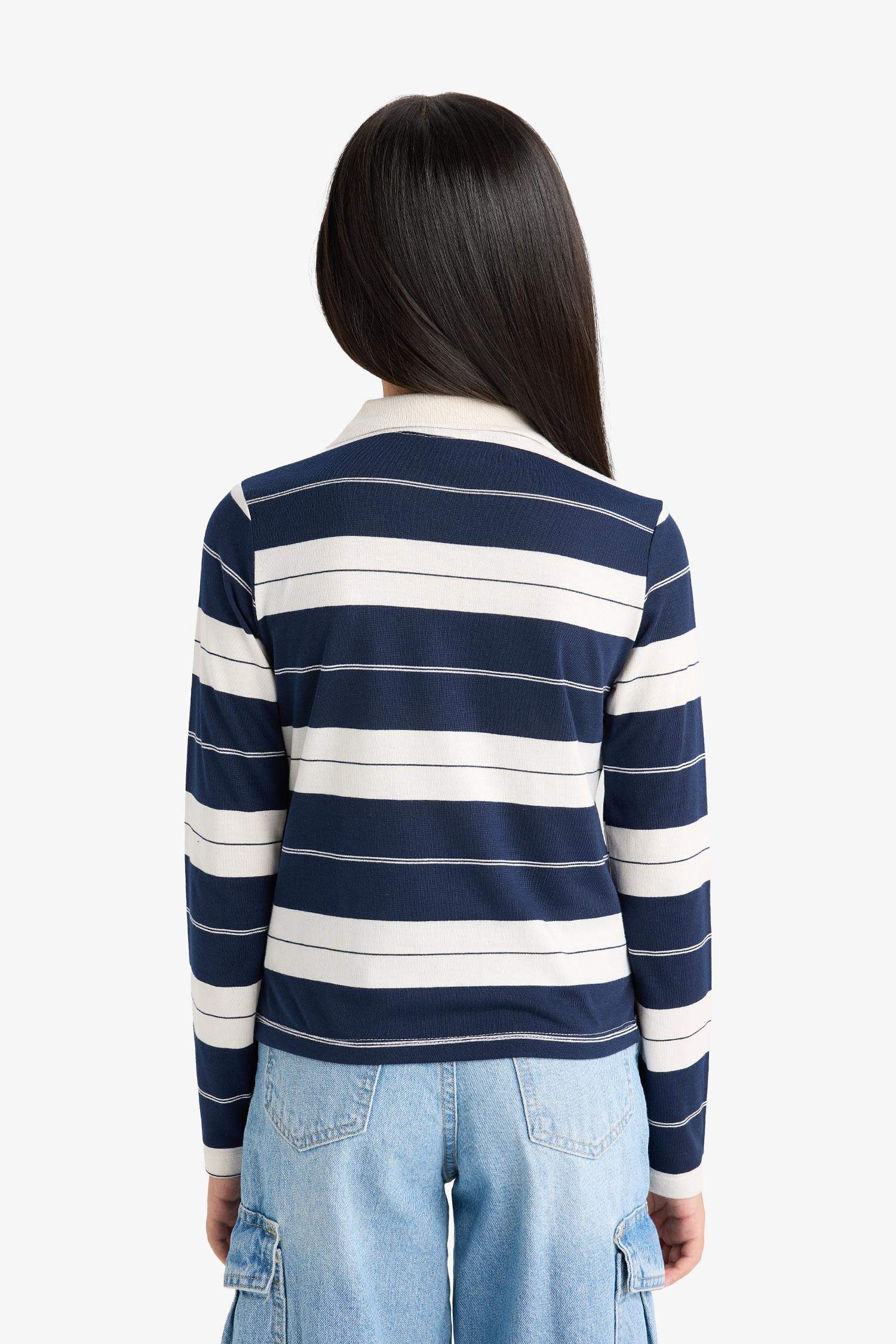 تيشيرت كم طويل مخطط سليم فيت بياقة بولو