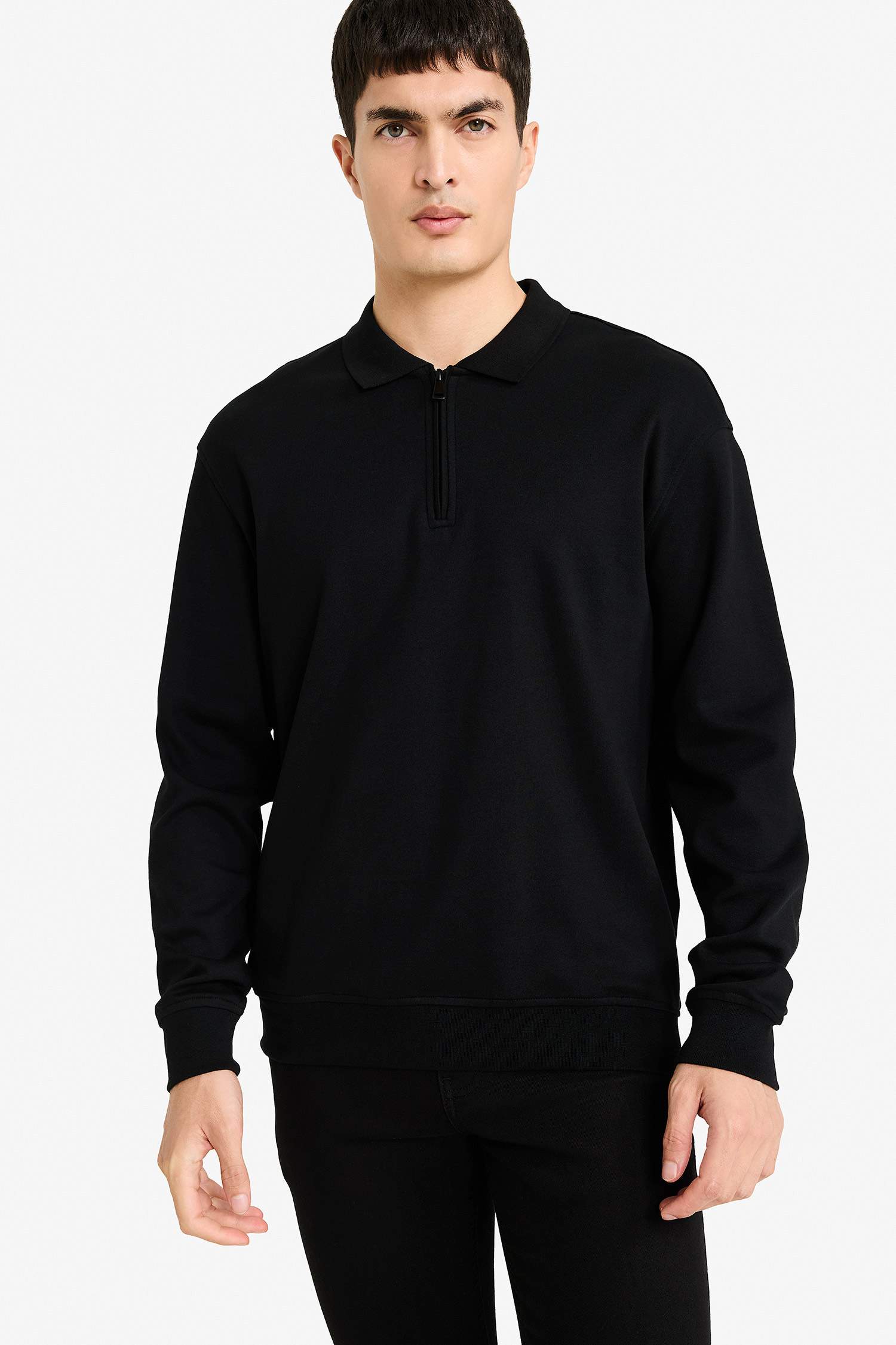 Regular Fit Polo Yaka Yarım Fermuarlı Sweatshirt
