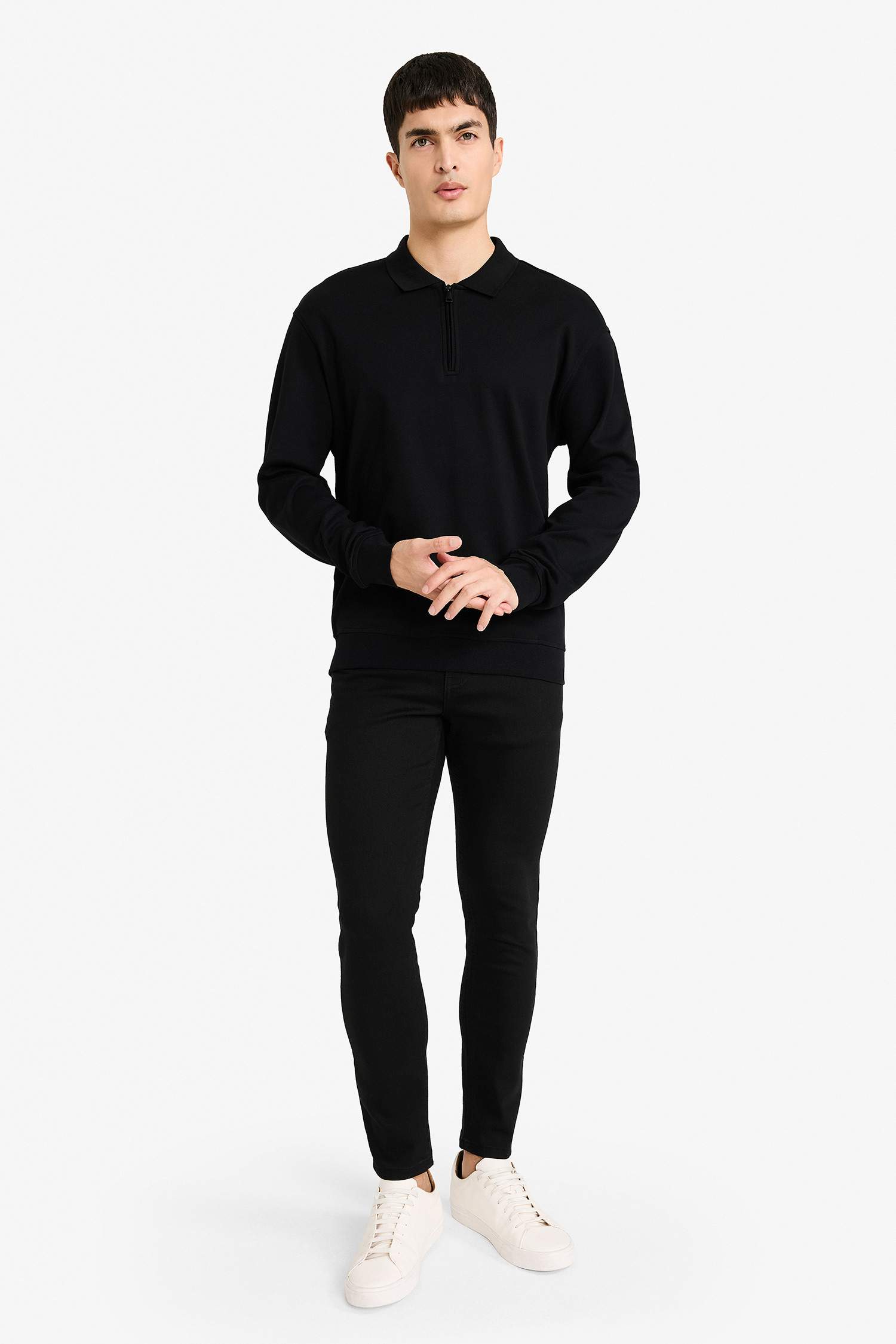 Regular Fit Polo Yaka Yarım Fermuarlı Sweatshirt