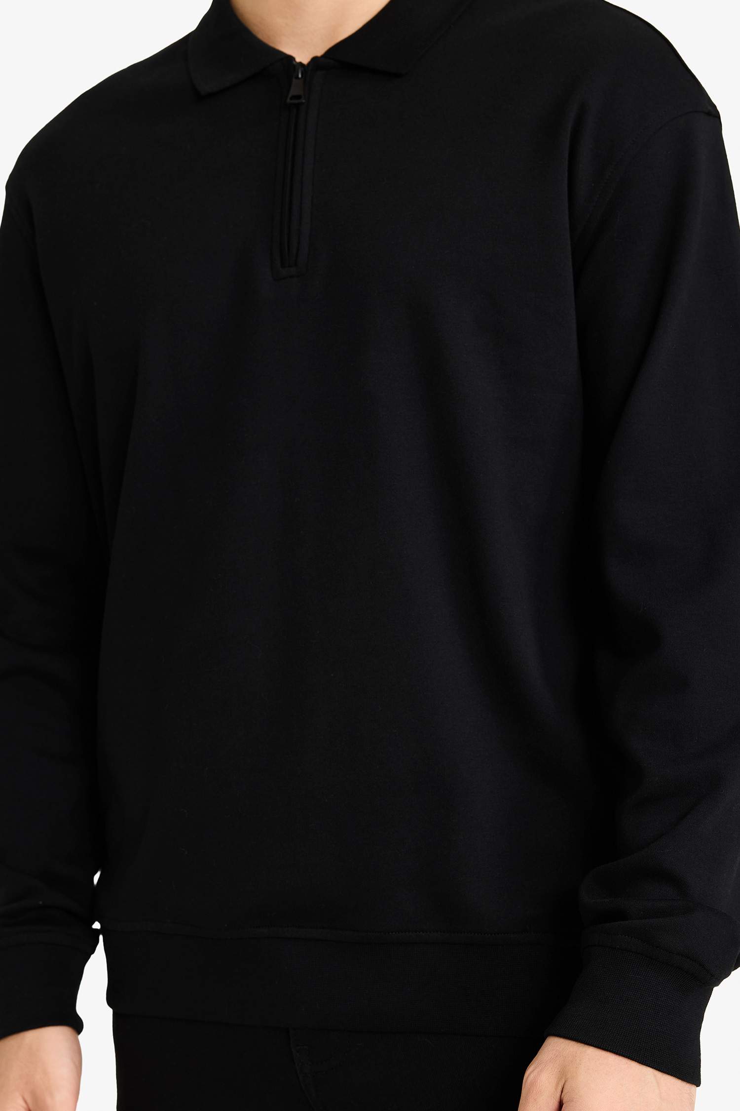 Regular Fit Polo Yaka Yarım Fermuarlı Sweatshirt