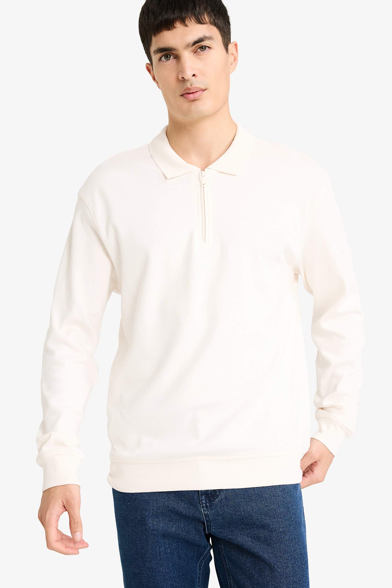 Regular Fit Polo Yaka Yarım Fermuarlı Sweatshirt