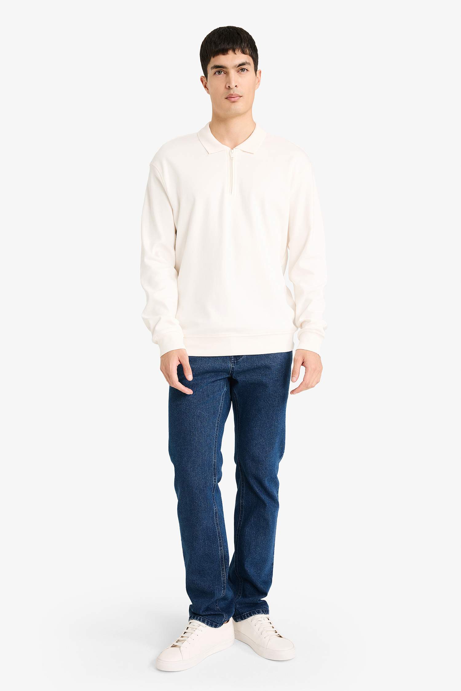 Regular Fit Polo Yaka Yarım Fermuarlı Sweatshirt