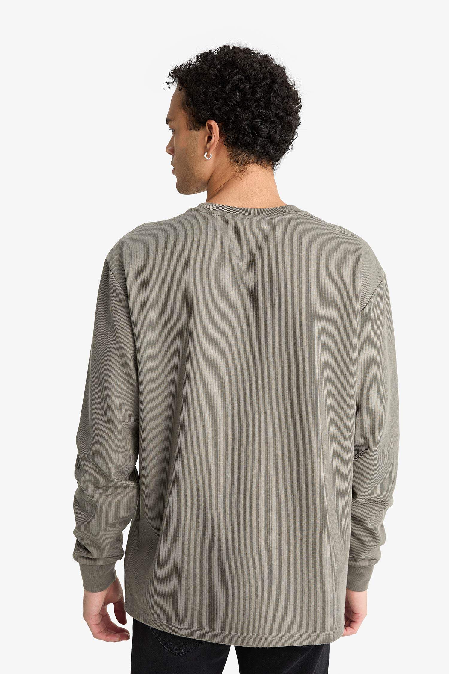 T-shirt à manches longues et col rond Coupe régulière