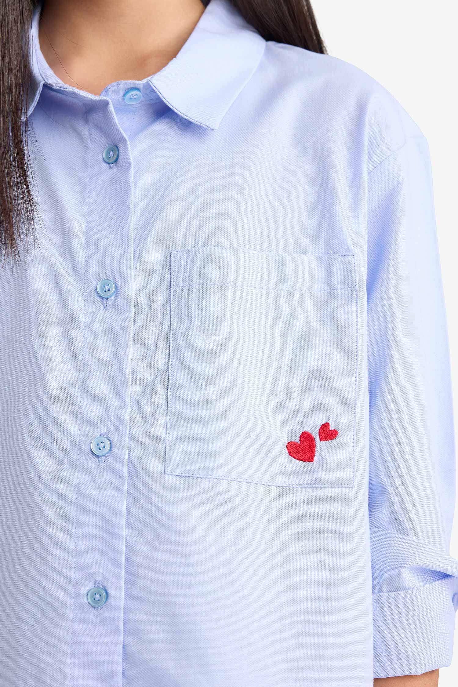 Kız Çocuk Oversize Geniş Kalıp Oxford Uzun Kollu Gömlek