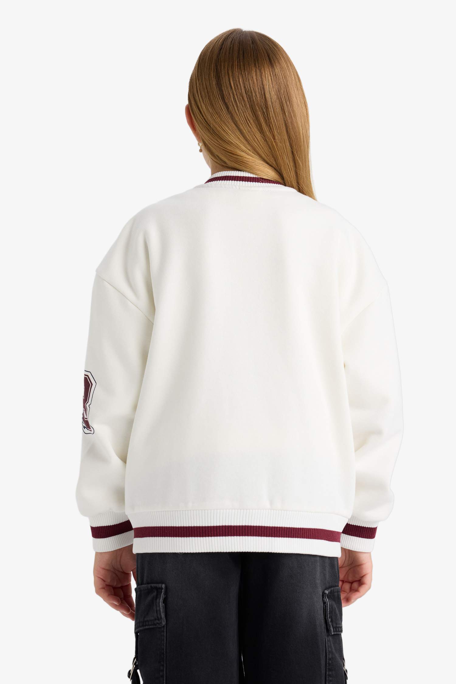 Kız Çocuk Baskılı Kolej Yaka Bomber Ceket