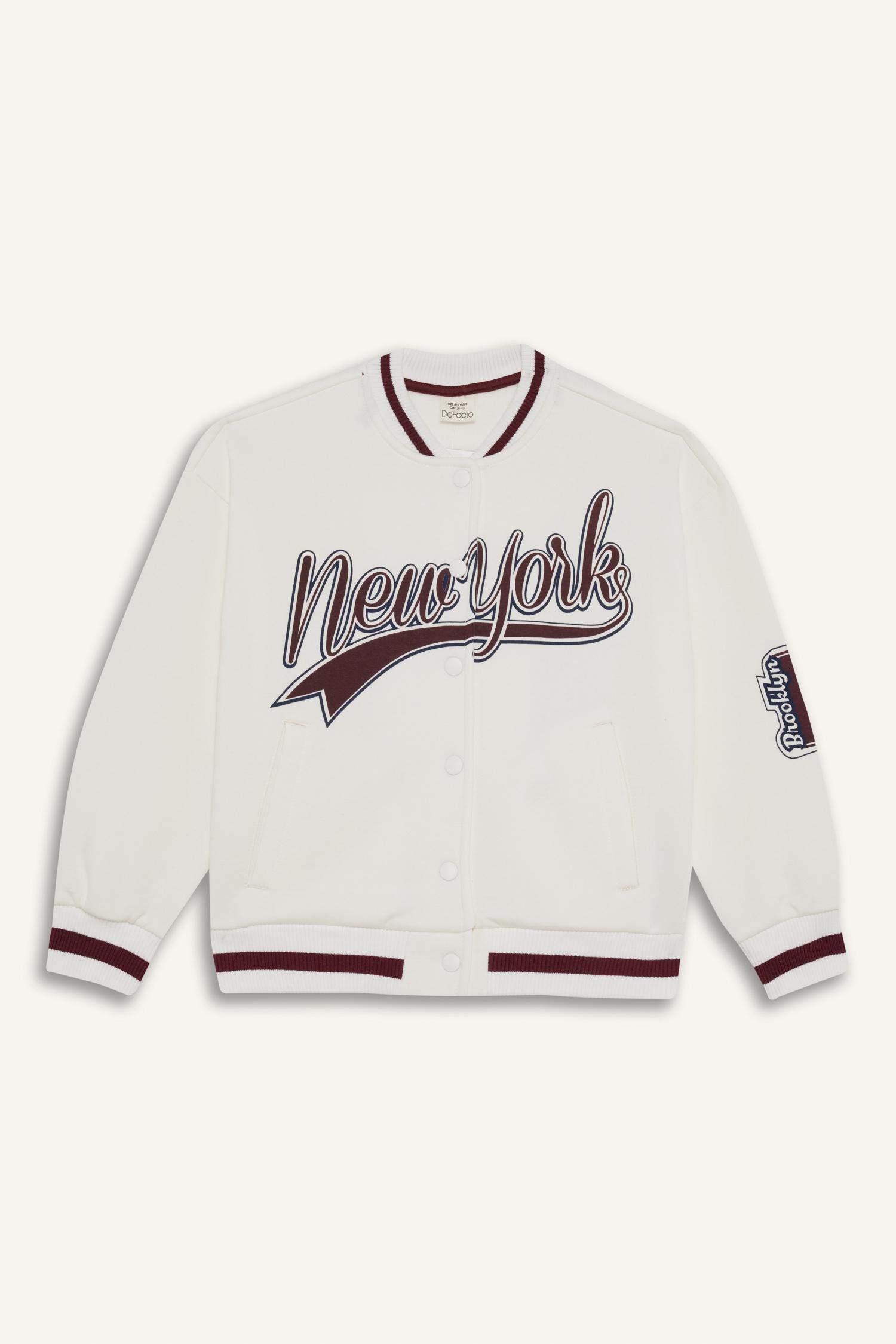 Kız Çocuk Baskılı Kolej Yaka Bomber Ceket