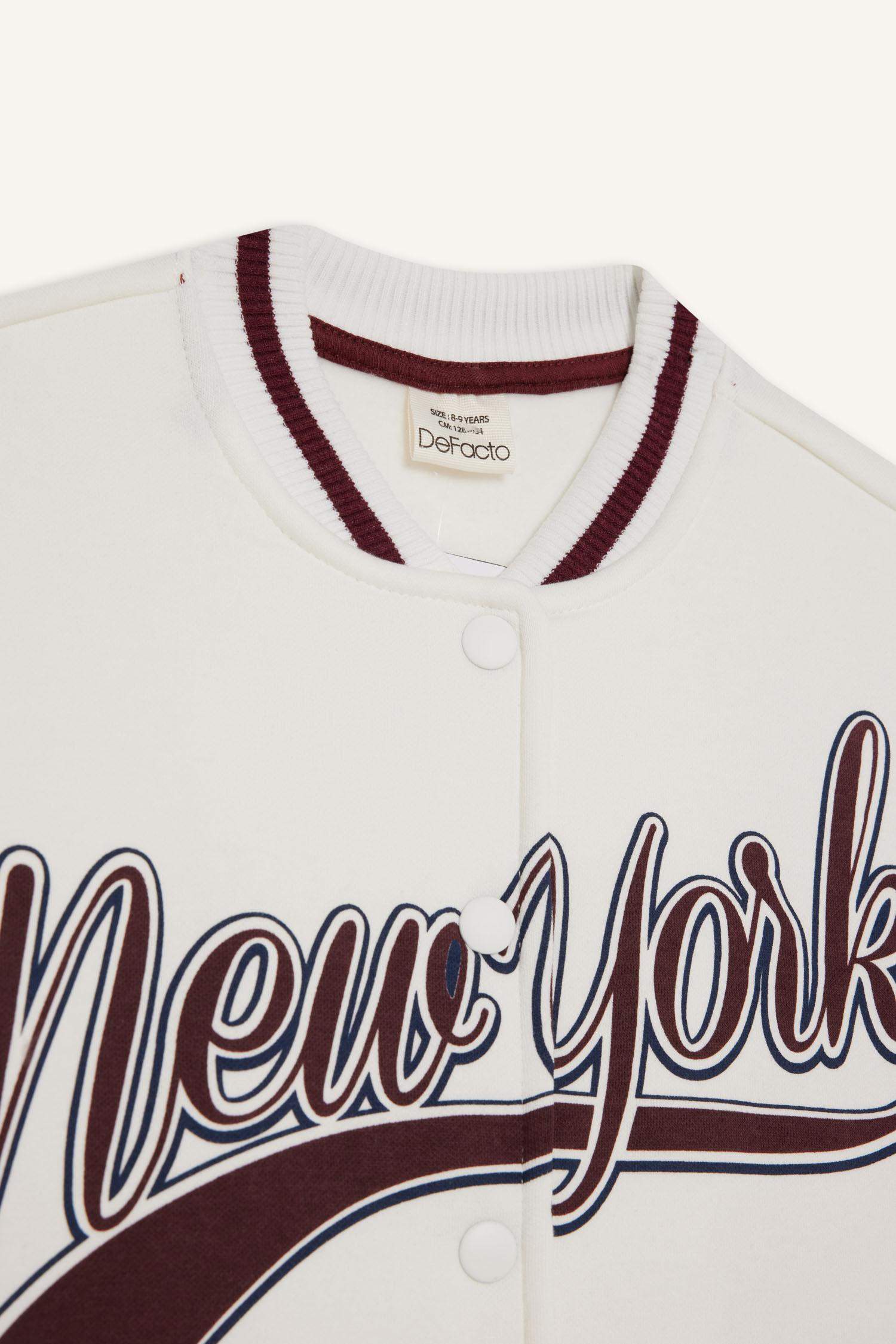 Kız Çocuk Baskılı Kolej Yaka Bomber Ceket